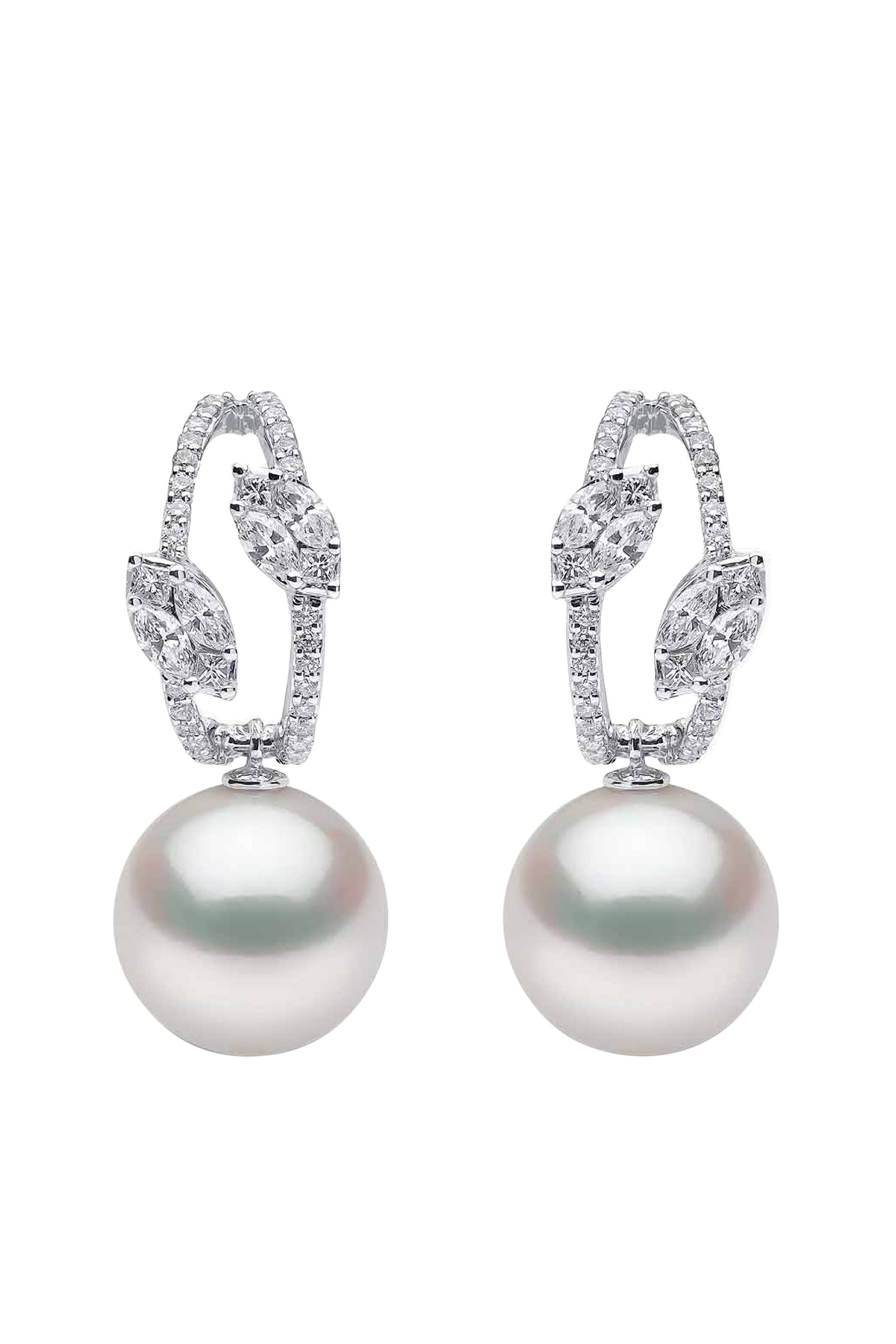 Drop Earrings, 18K White Gold with South Sea Pearls & Diamonds