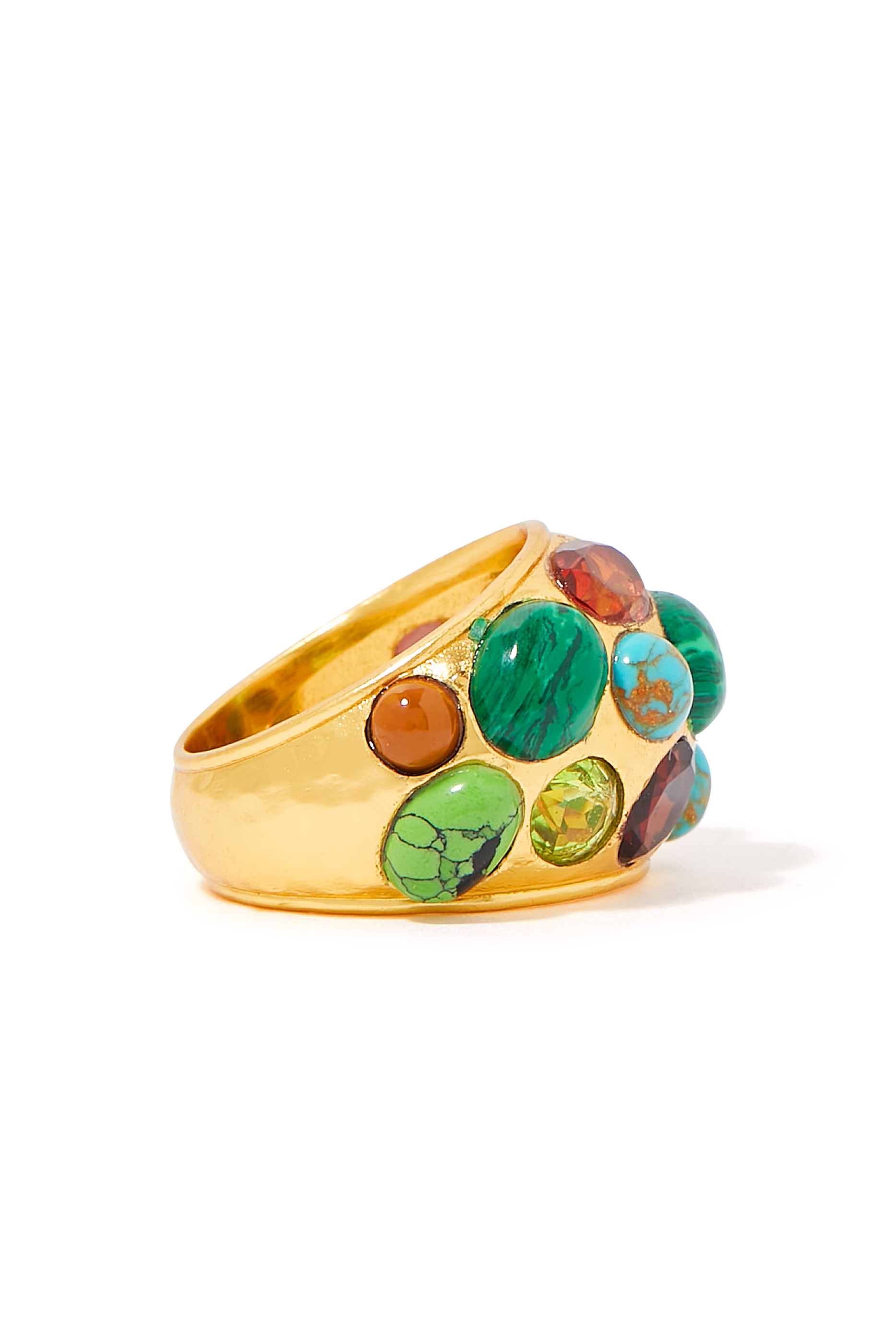 Alicia Ring, 24k Yellow Gold-Plated Brass, Turquoise & Quartz