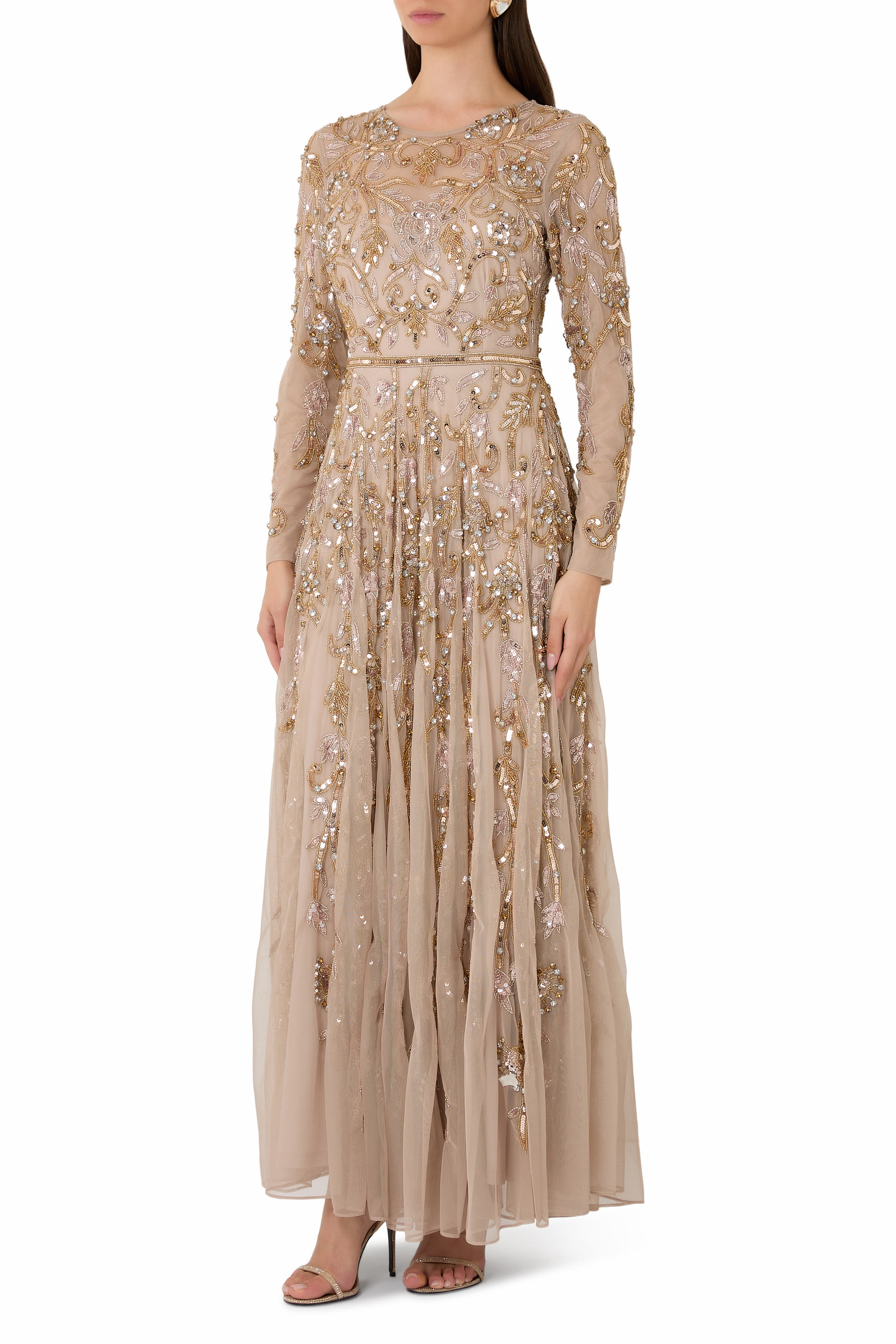 Long Sleeve Hand Embellished Gown 