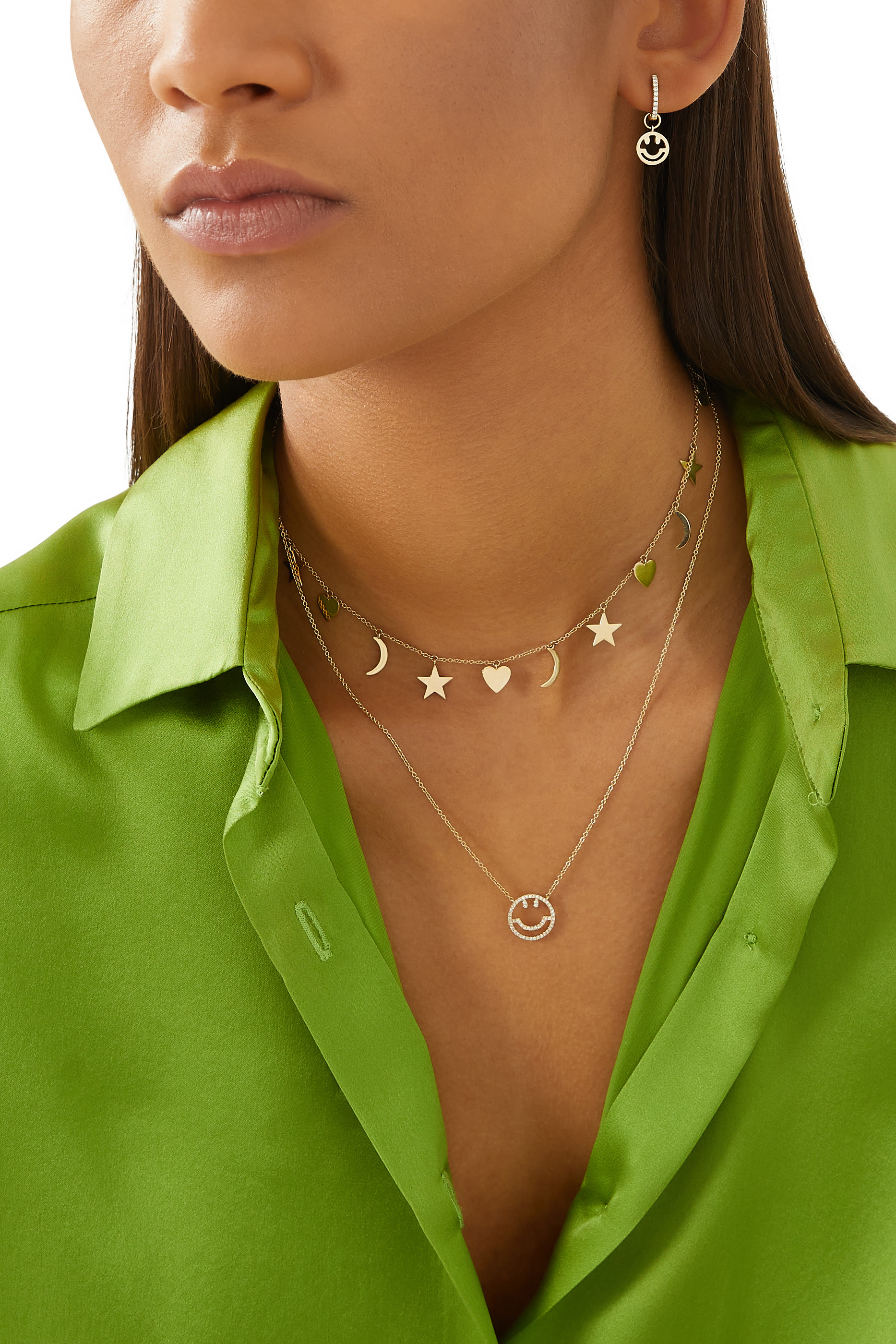 Smiley Face Diamond Single Dangly Earring