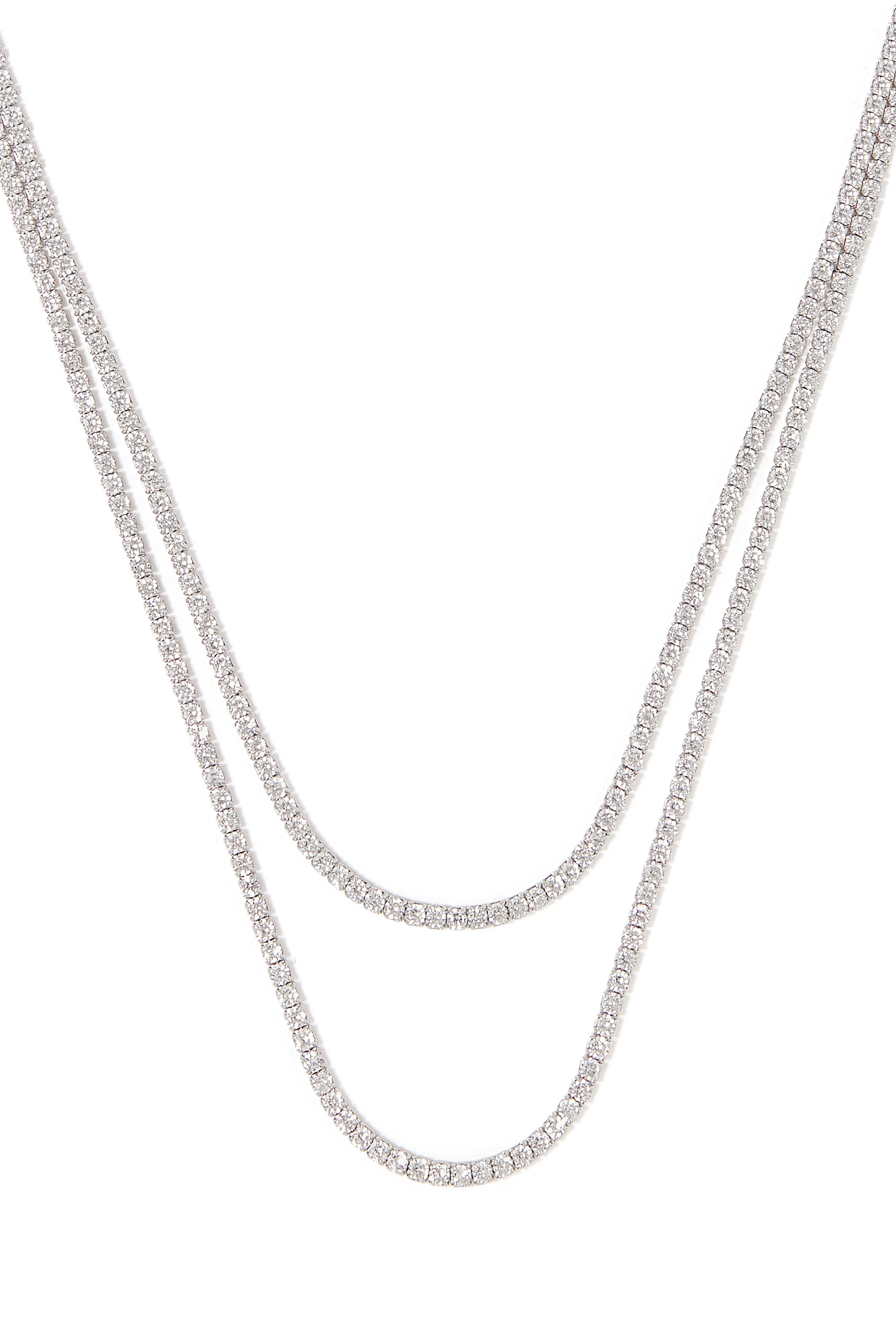 Tennis Layered Necklace, Sterling Silver with Cubic Zirconia & AAAA+