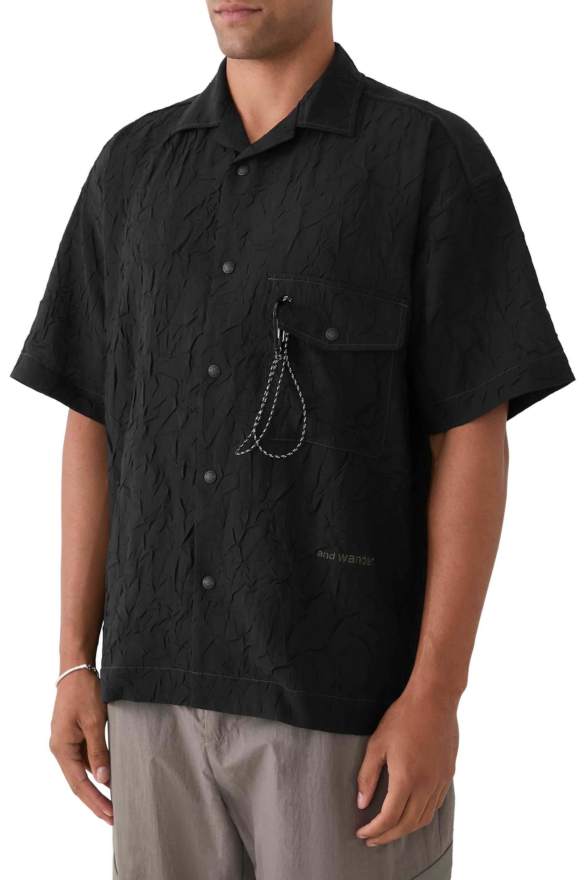 Washer Pleated Open Short Sleeve Shirt