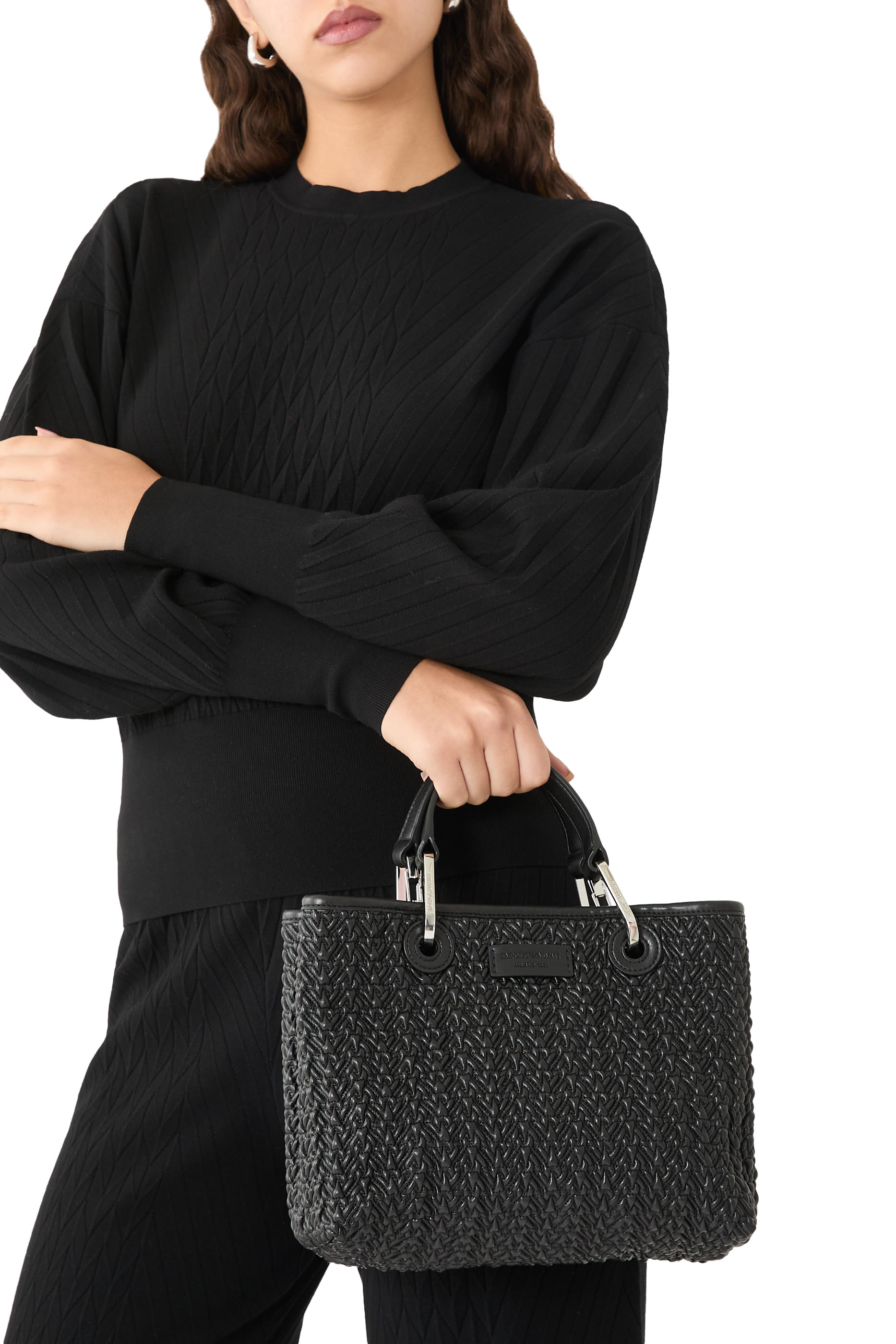 MyEA Small Shopper Bag in Interwoven Leather