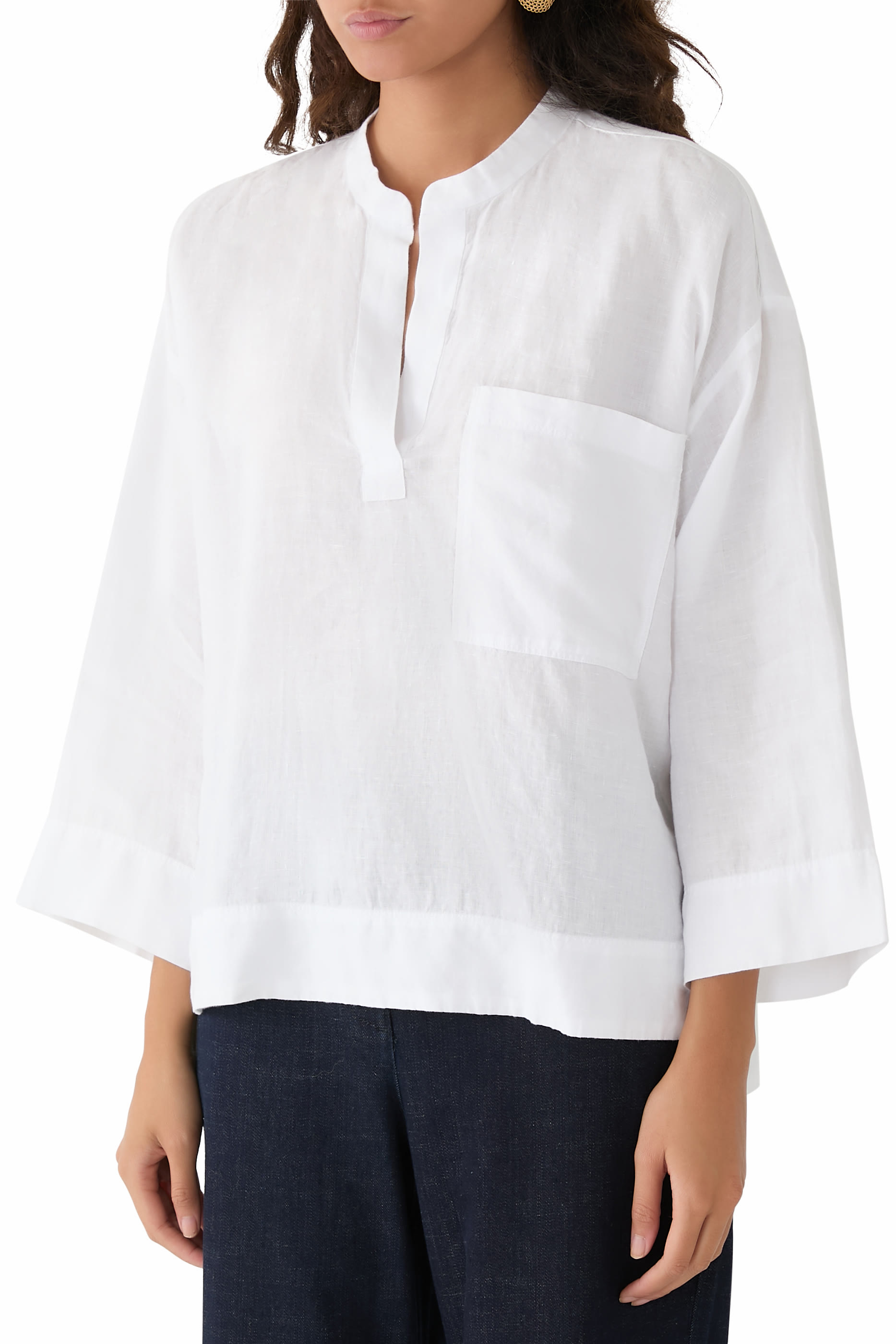 Washed Organic Cotton Poplin Mandarin Collar Shirt