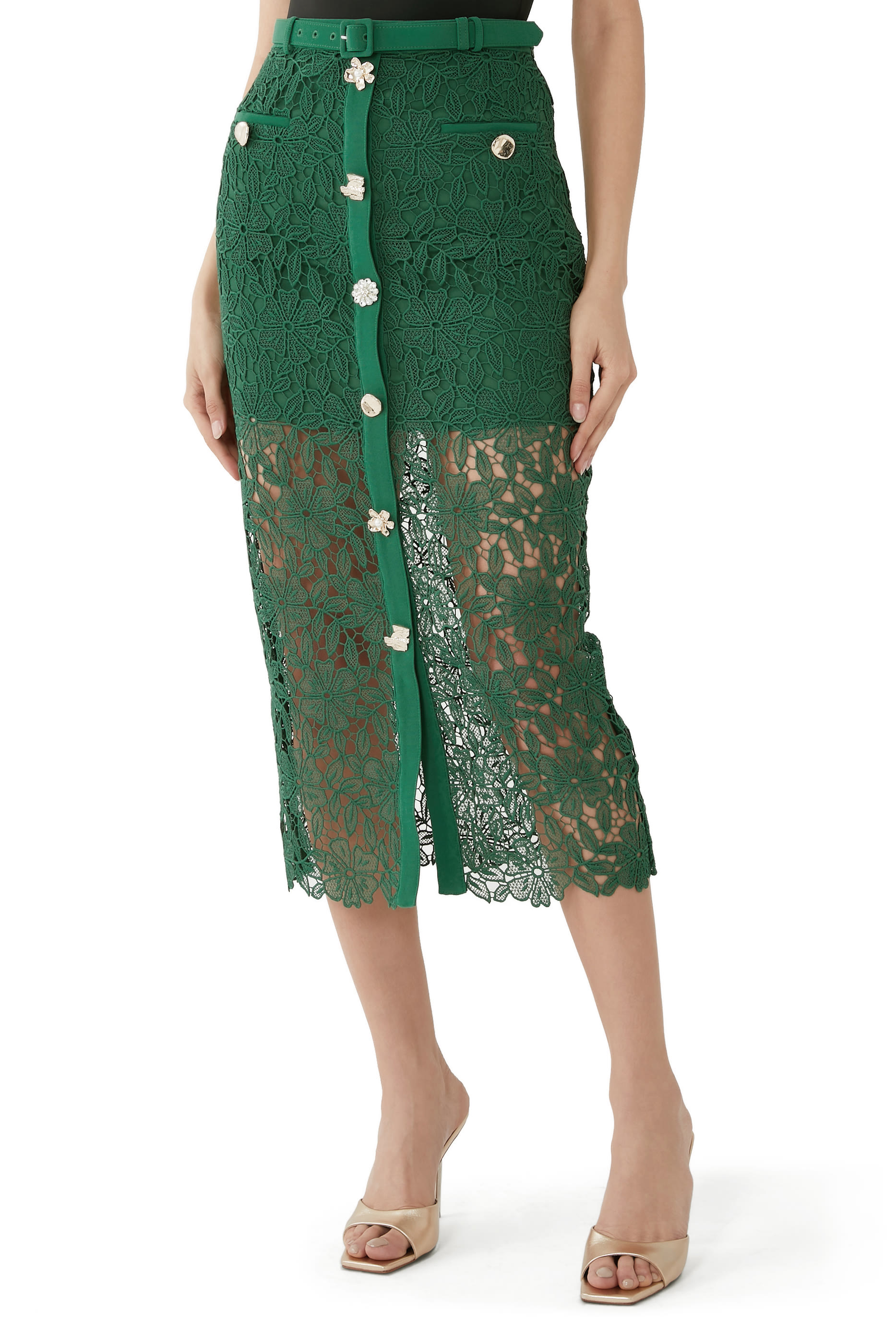 Guipure Lace Midi Skirt