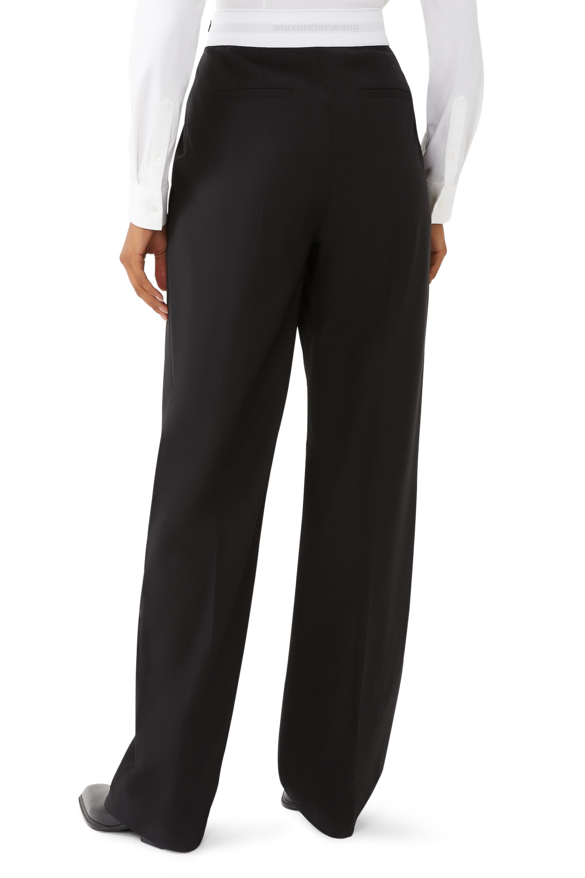 High Waisted Pleated Pant with Logo Elastic