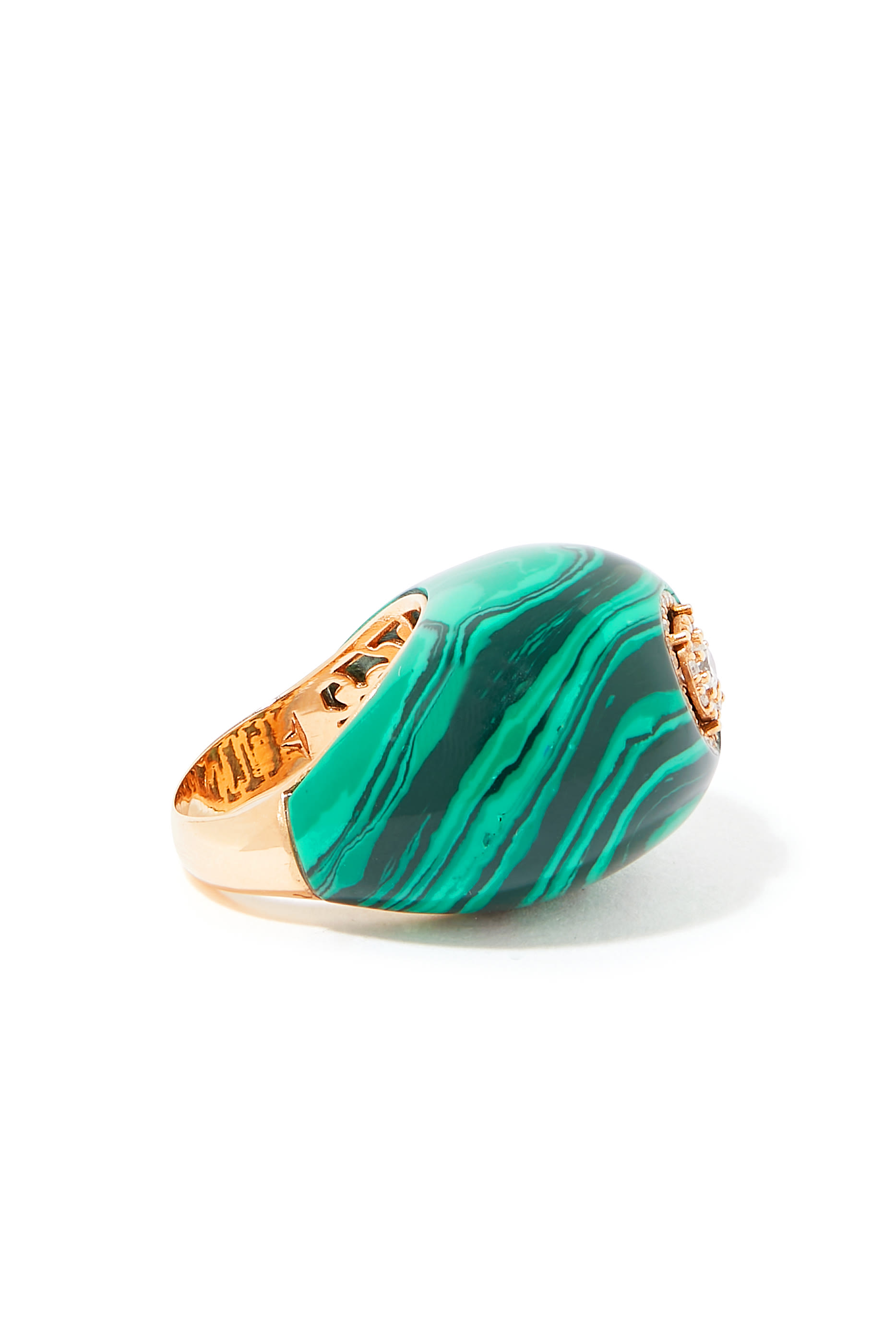 Dome Ring, 18k Rose Gold with Malachite & Diamonds