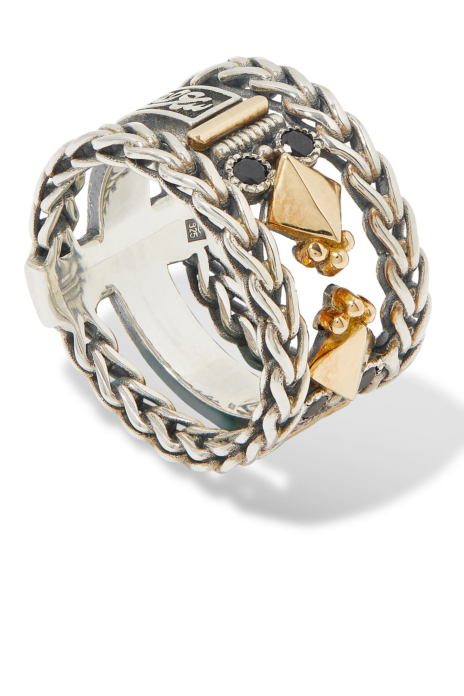 Turath Roman Chain Ring, 18k Yellow Gold, Sterling Silver & Tourmaline