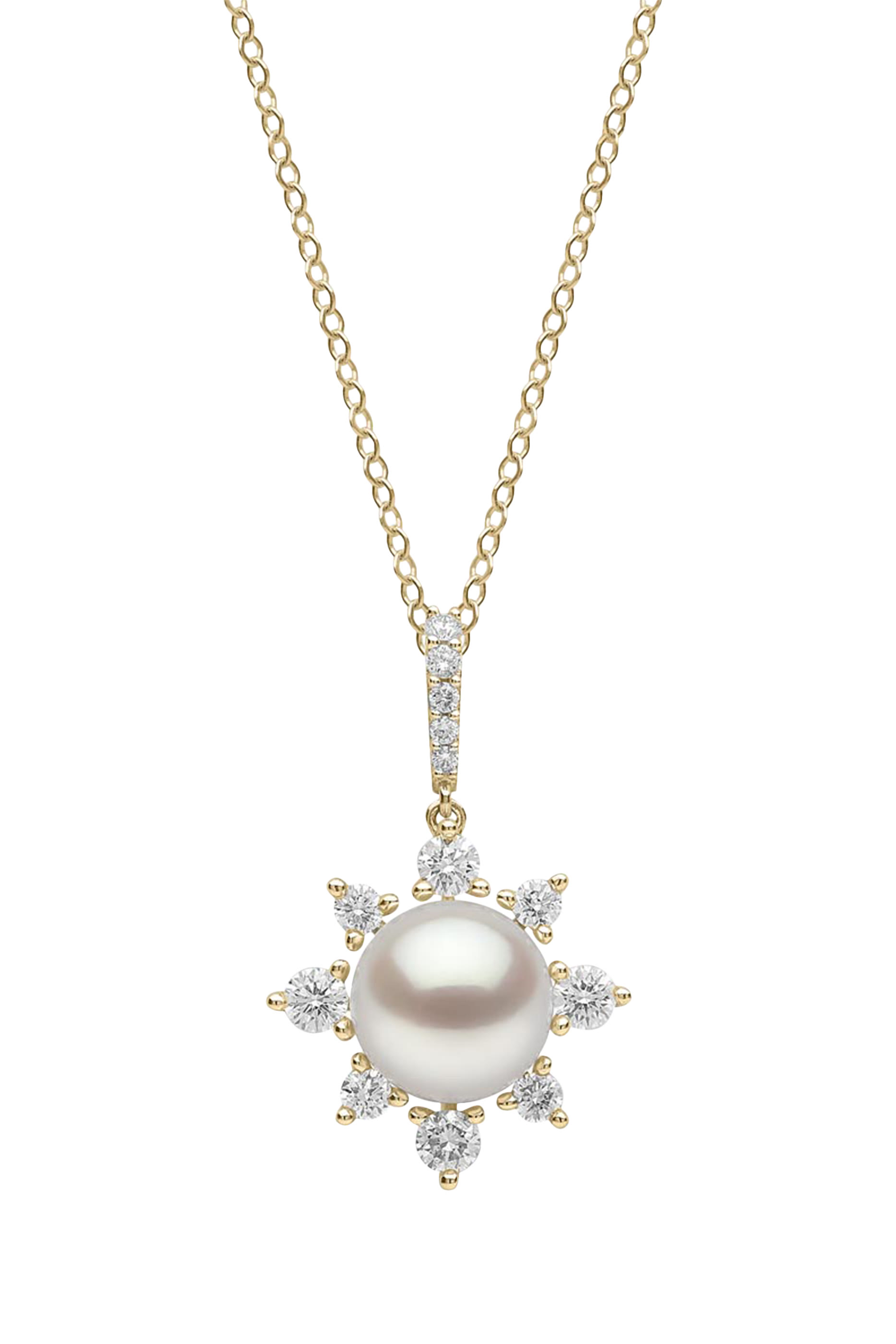  Trend Star Pendant Necklace, 18K Yellow Gold with Freshwater Pearl & Diamonds