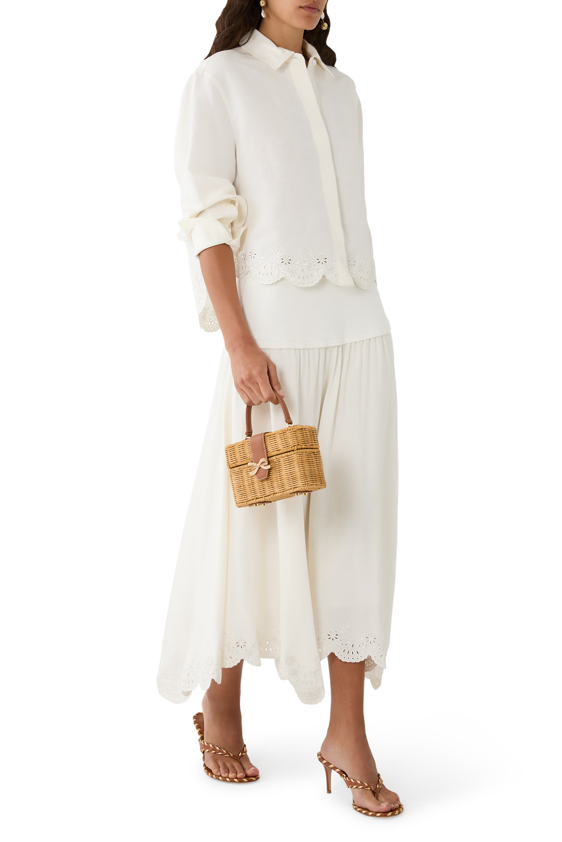  Haven Embroidered Linen Knit Skirt 