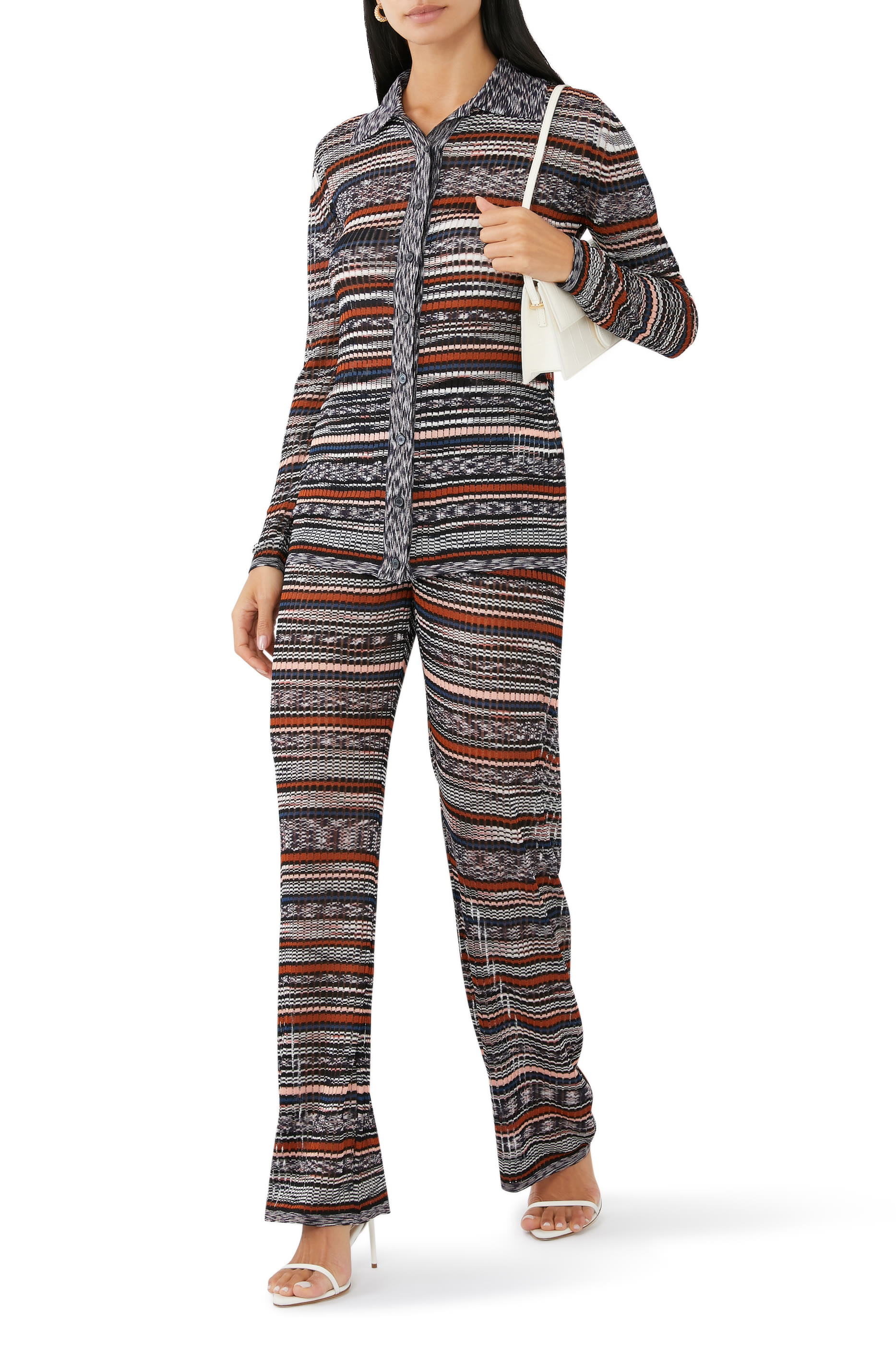 Space Rib Knit Flare Pants