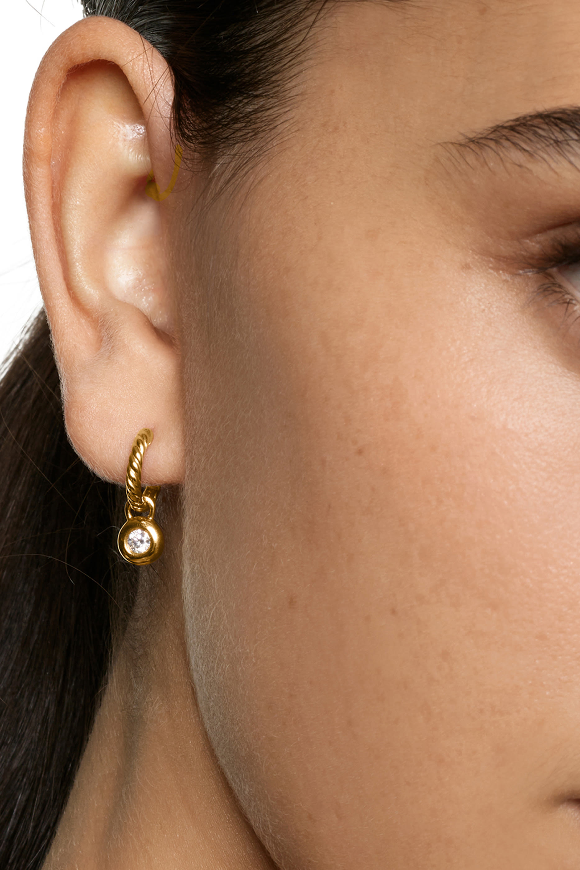 Petite Cable Huggie Drop Earrings, 18k Yellow Gold & Diamonds