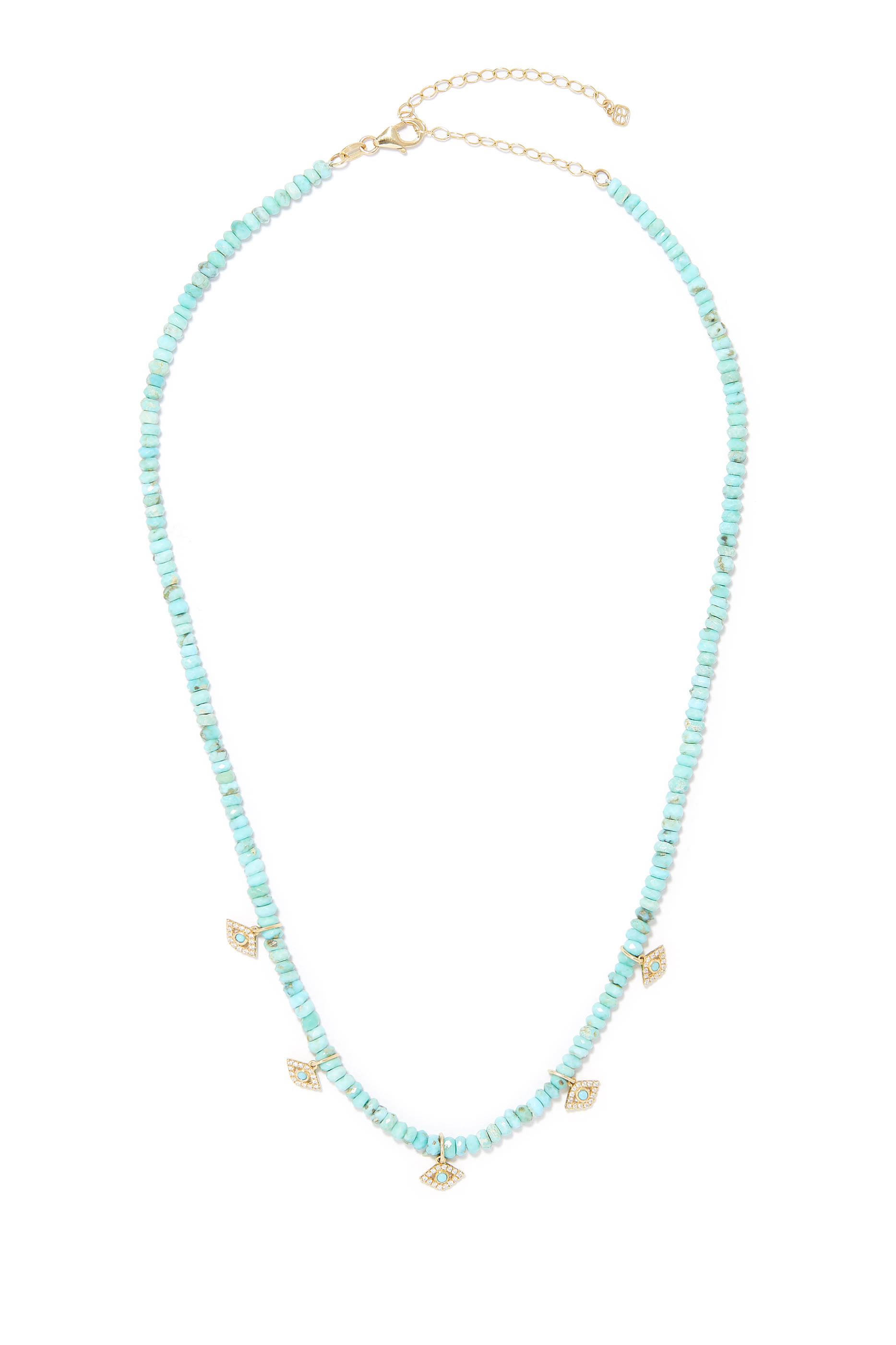 Tiny Evil Eye Turquoise Beaded Necklace, 14k Yellow Gold & Diamond s