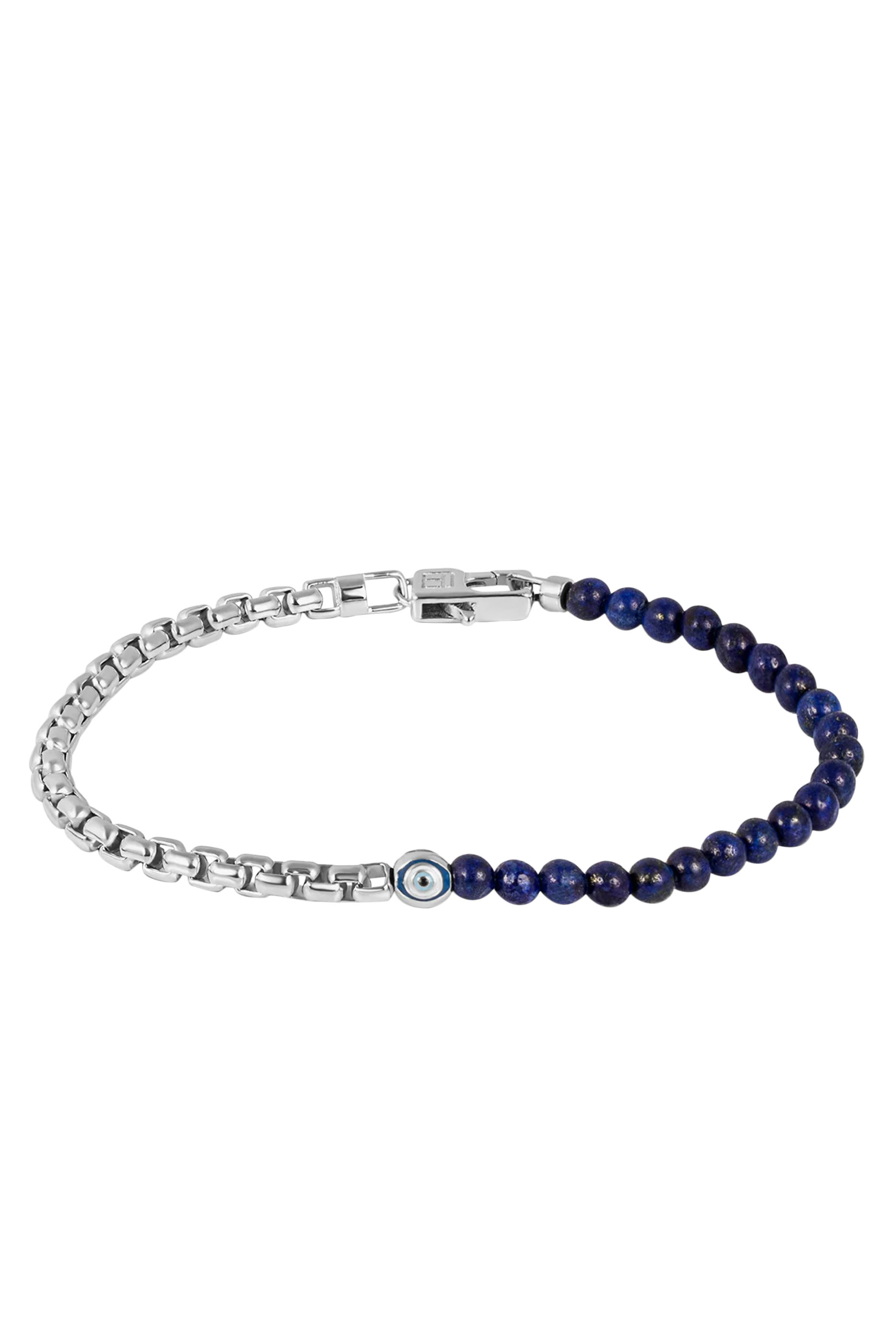 Sennit Box Evil Eye Bracelet Bracelet,Rhodium Plated Sterling Silver & Lapis