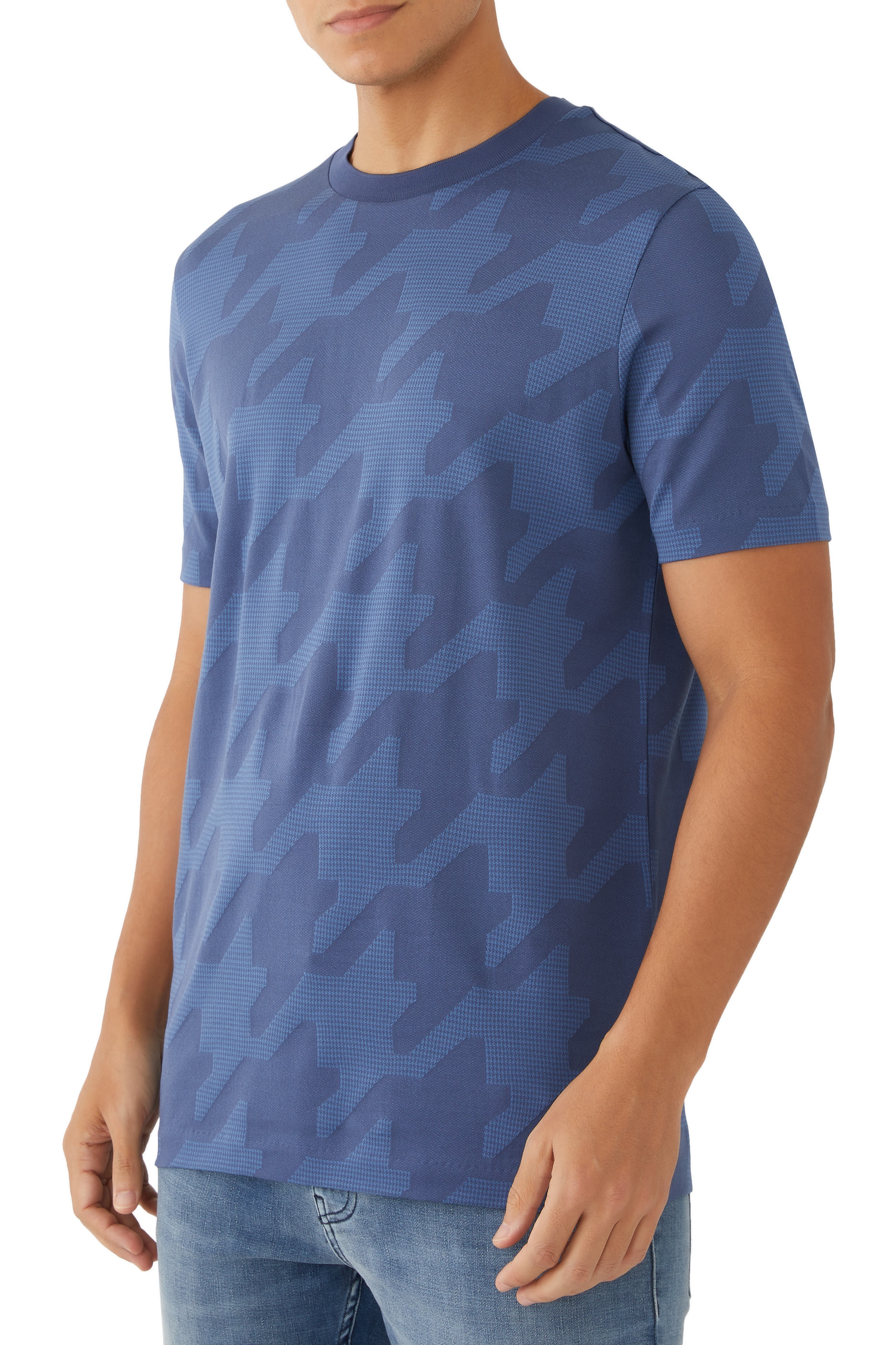 C-Thompson Shirt Mercerized-Cotton T-Shirt with Houndstooth Jacquard