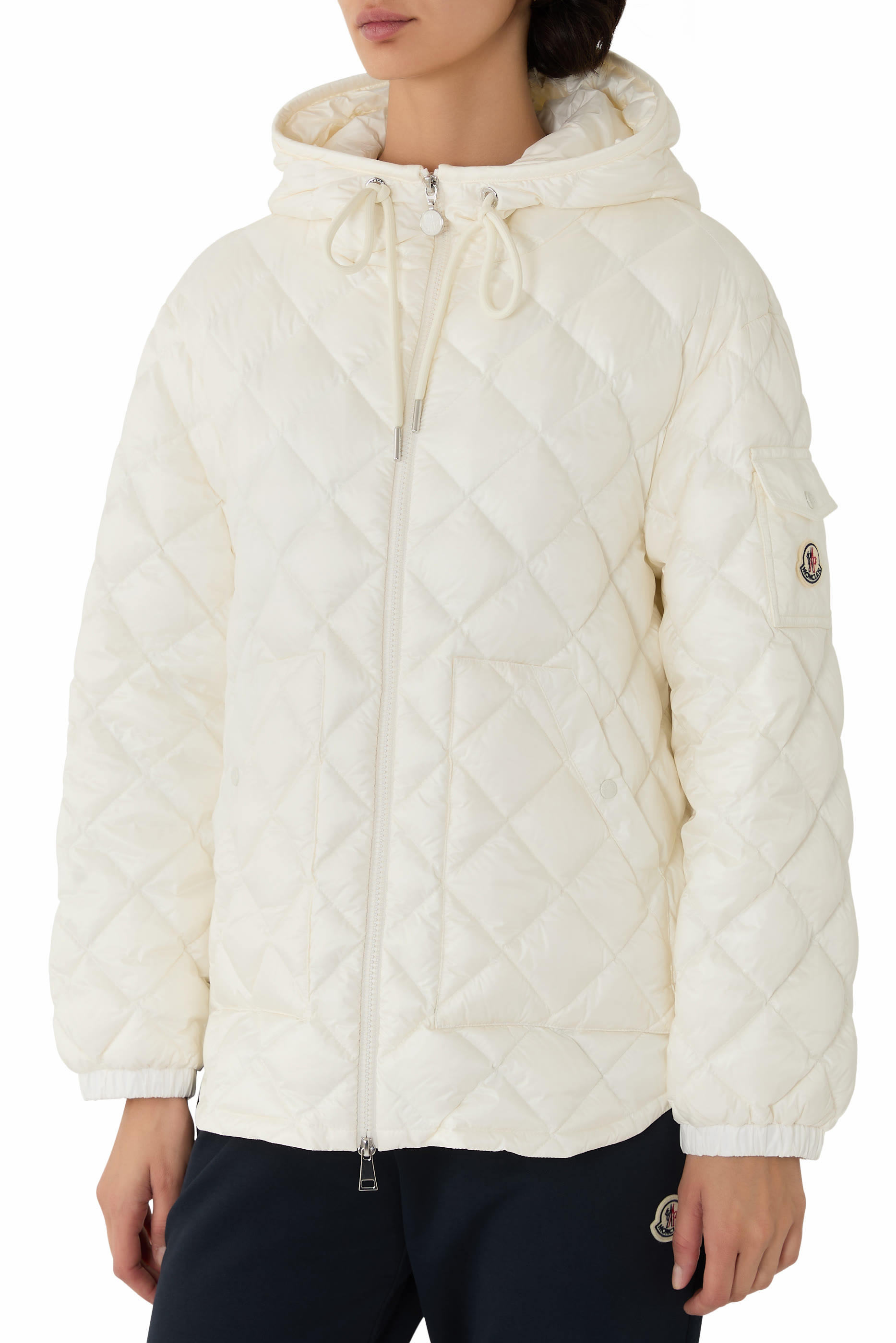 Diamond-Quilted Hooded Short Down Jacket