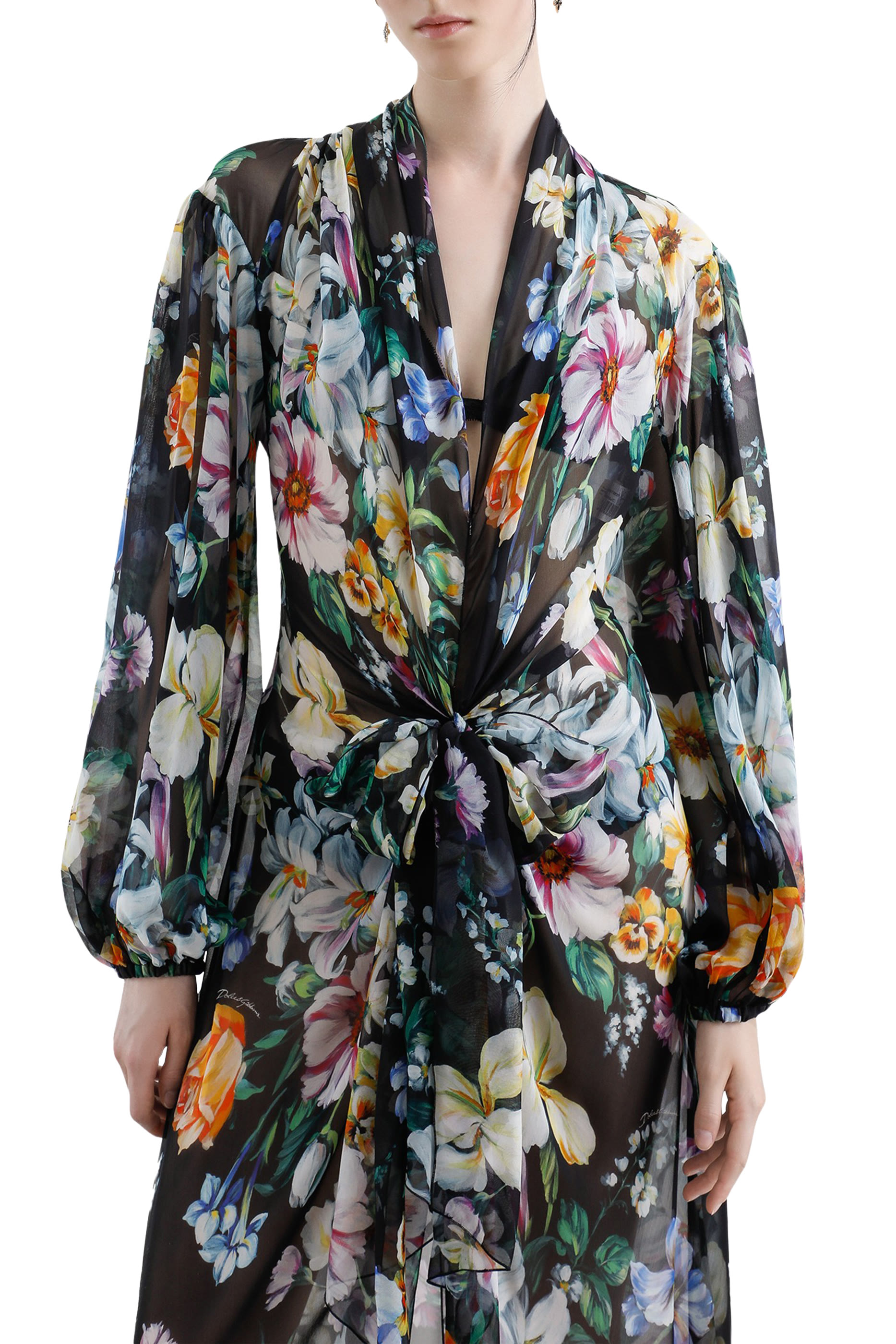 Long Floral-Print Chiffon Dress