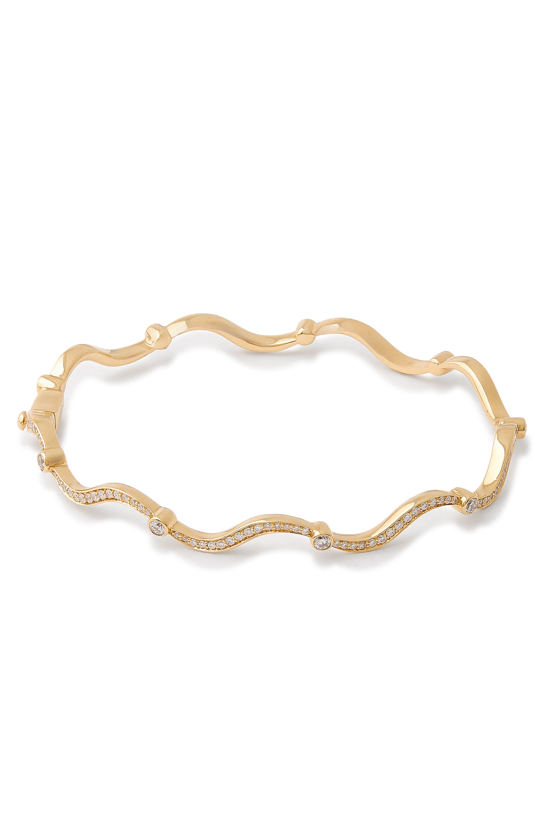 Wave Bangle, 18k Yellow Gold & Diamonds