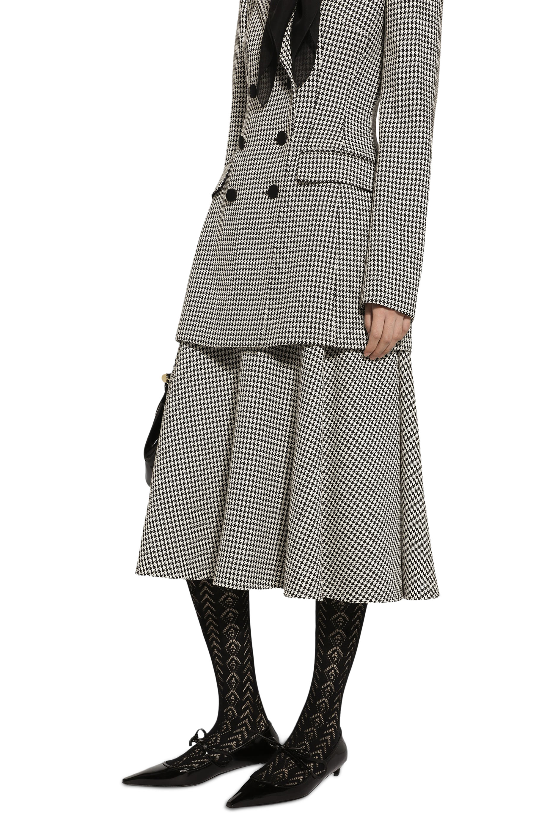 Calf-Length Wool Houndstooth Circle Skirt