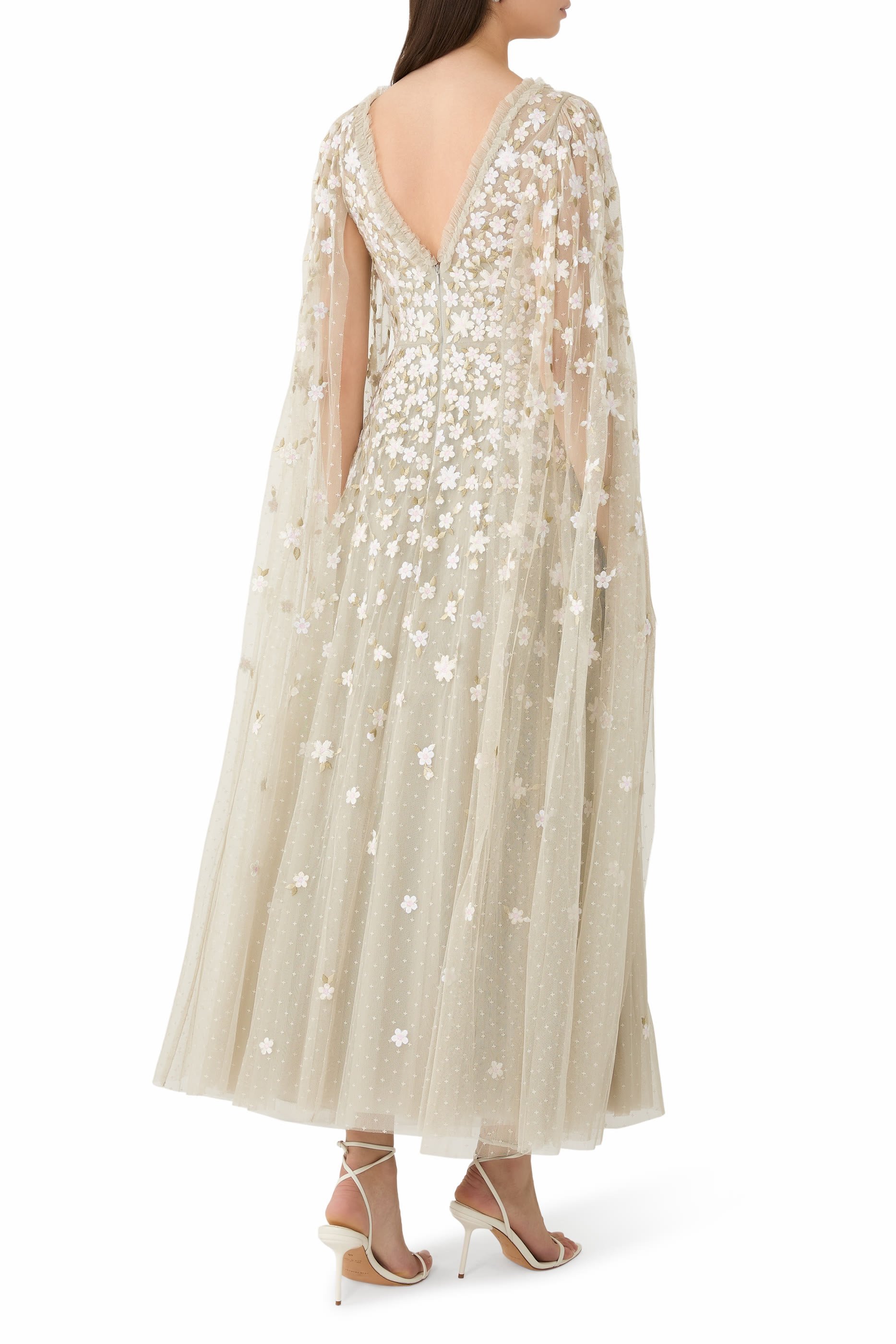 Camellia Ditsy Cape Sleeves Ankle Gown