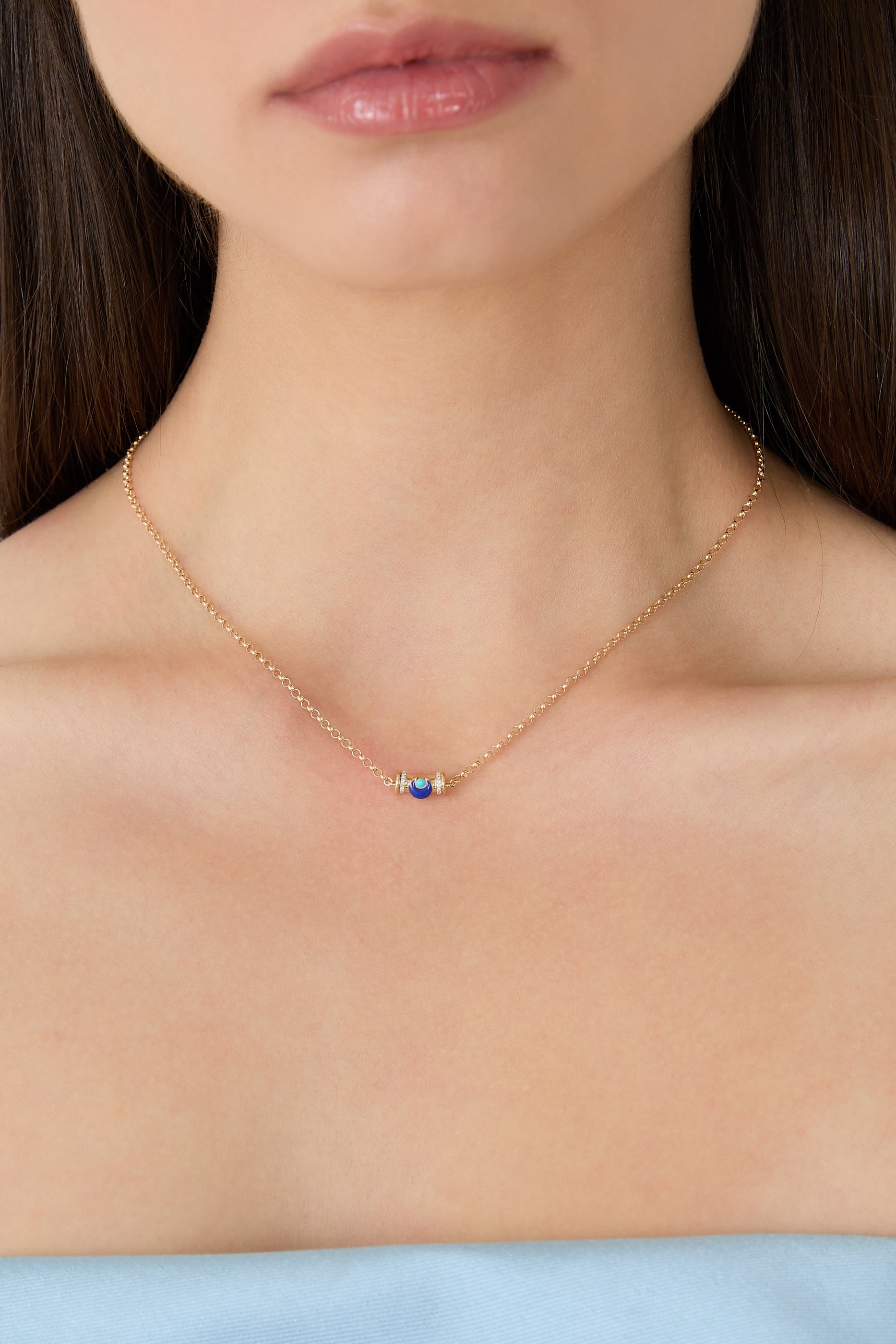 Circus Moon Warrior Necklace, 18K Yellow Gold & Lapis