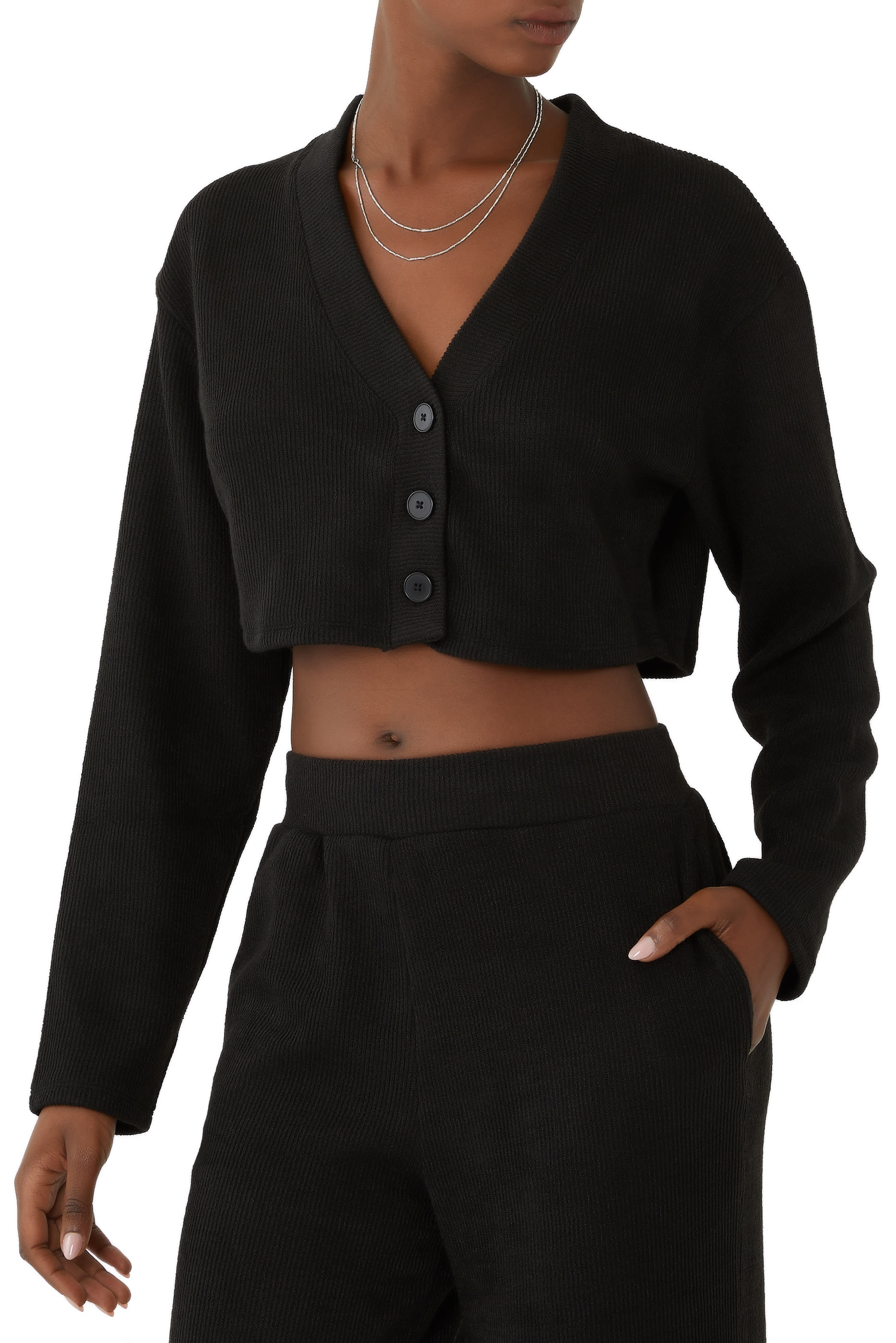 Wellness Rib Knit Cropped Jersey Cardigan