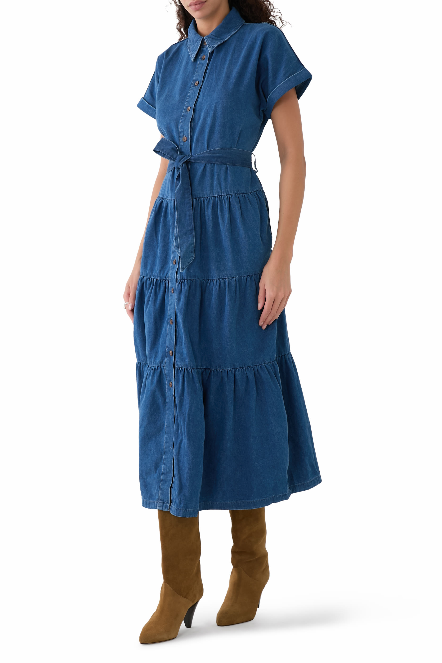 Denim Ester Tiered Shirt Dress