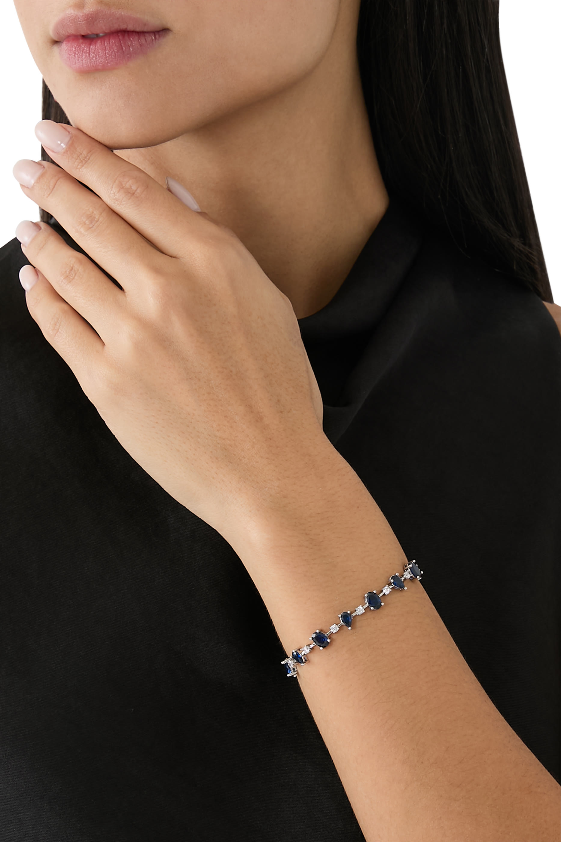 Multi Shape CZ Bracelet,  Rhodium Plated Brass