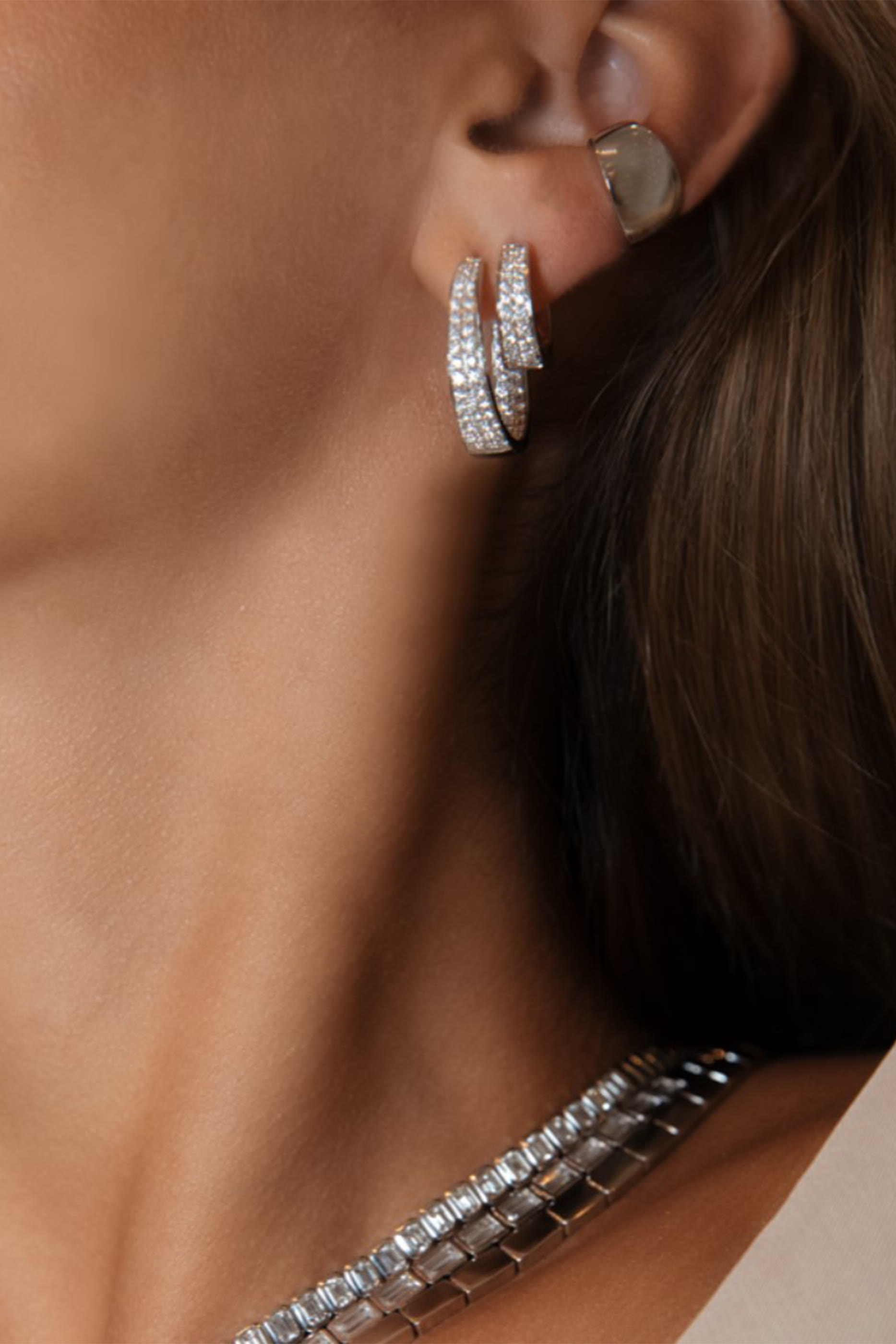 Small Diamond Meryl Huggies, 18k White Gold & Diamonds