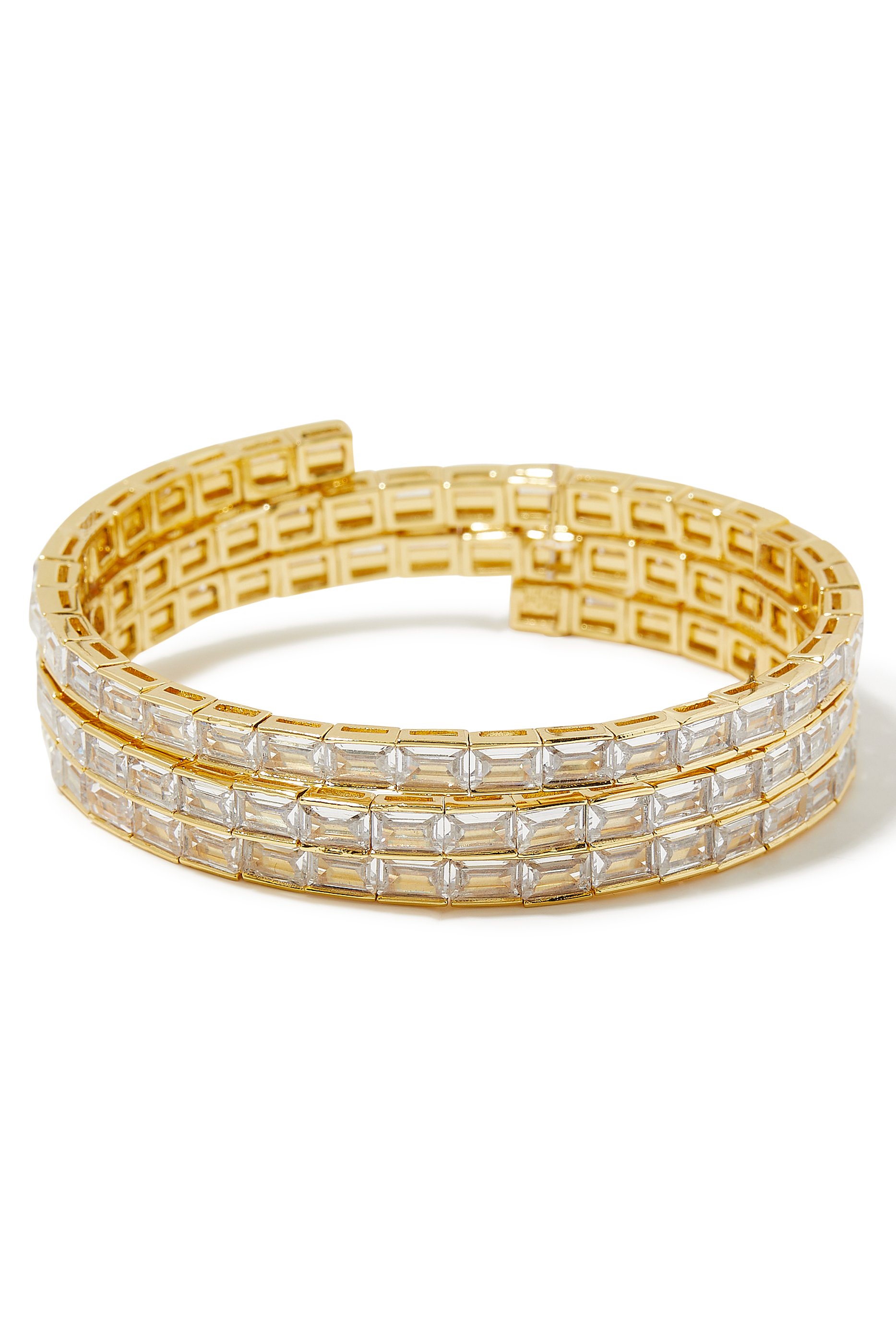 Baguette CZ Triple Wrap Bracelet, Gold-Plated Brass & Cubic Zirconia
