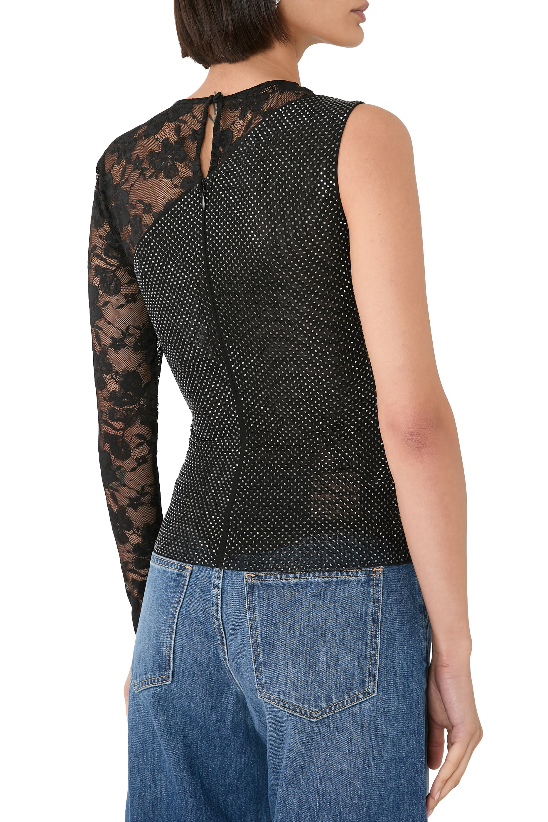 Rhinestone Lace Sleeve Top