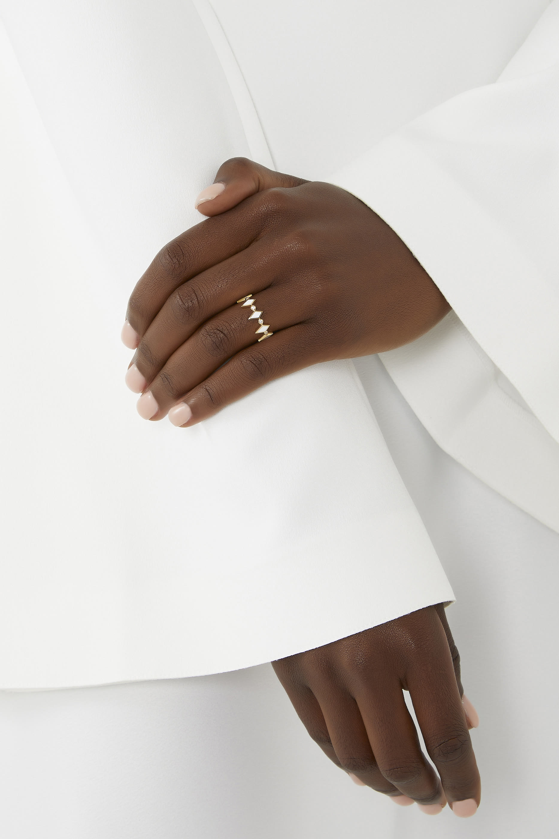 Mosaic White Enamel Ring