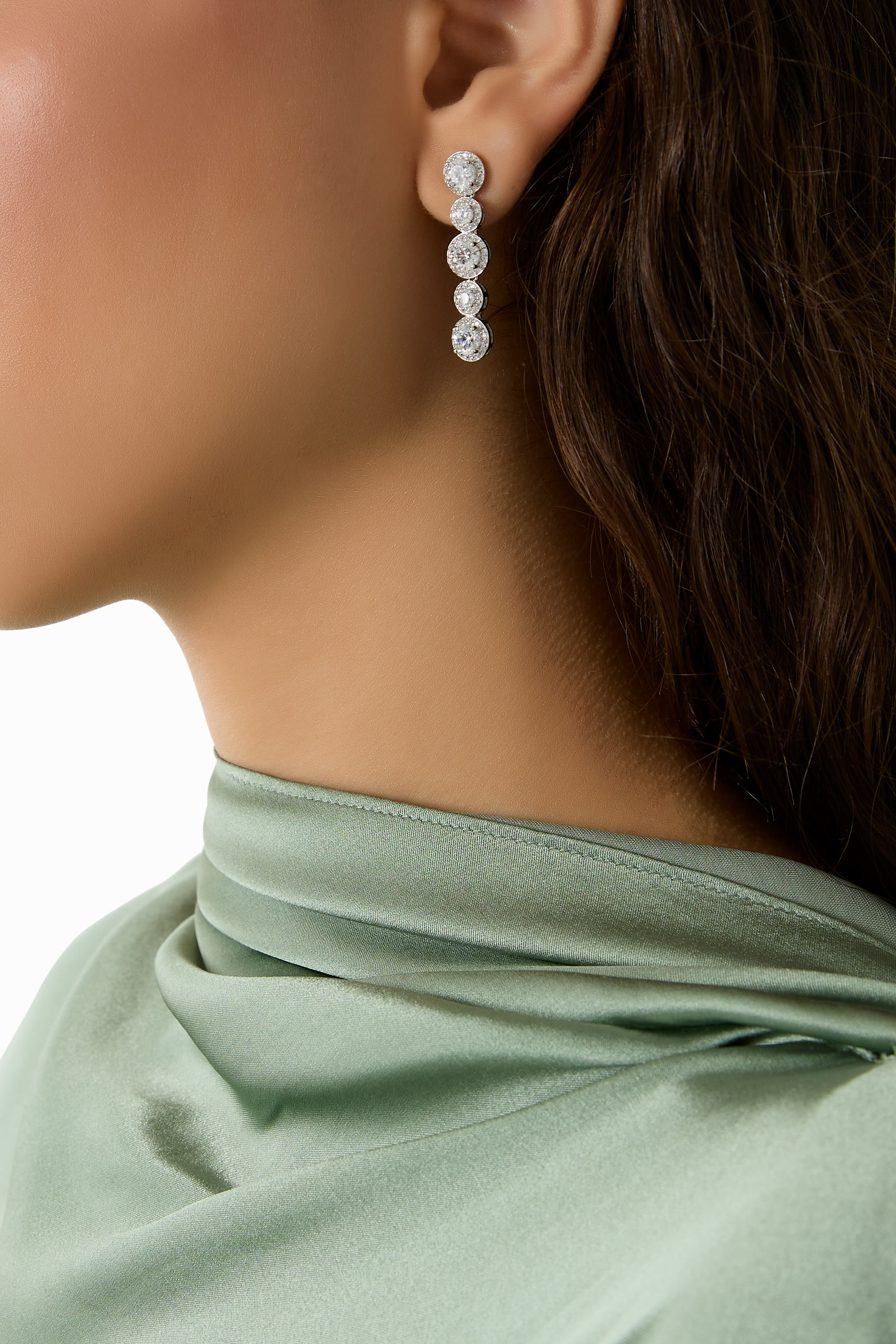 Bezel Drop Earrings, 14K White Gold & Cubic Zirconia