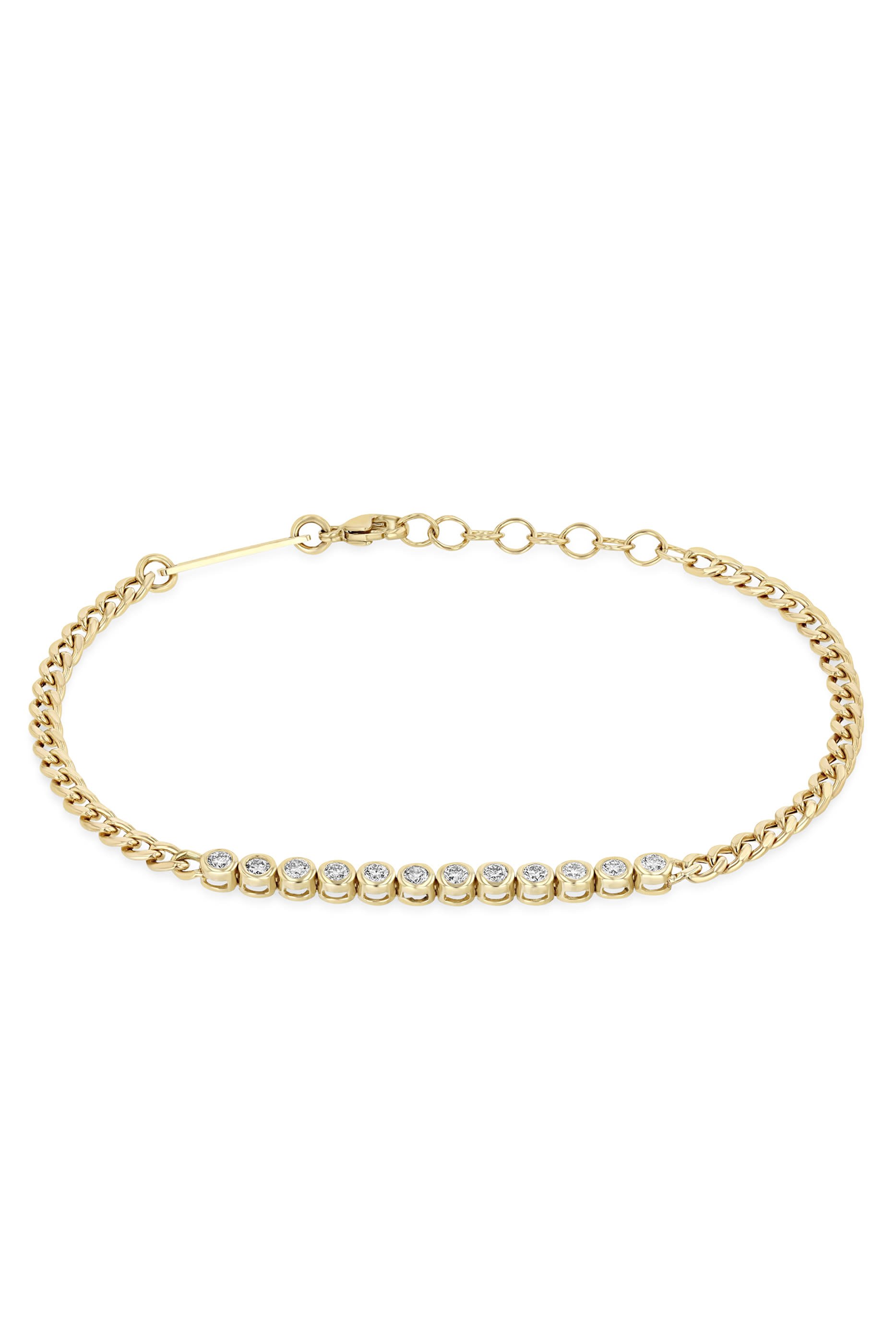 Tennis Segment Curb Chain Bracelet, 14K Yellow Gold & Diamonds