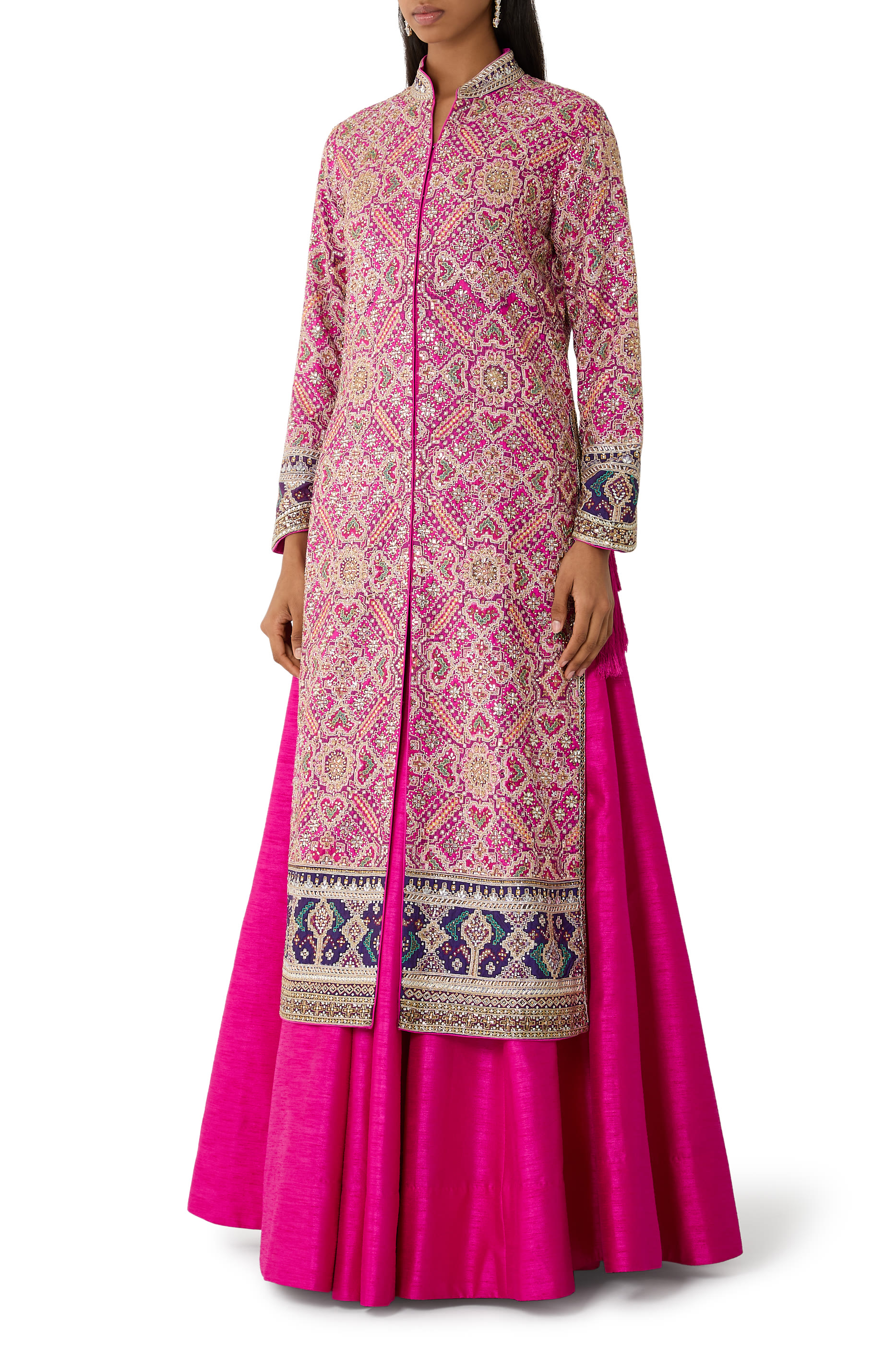  Fuchsia Patola Jacket & Skirt Set