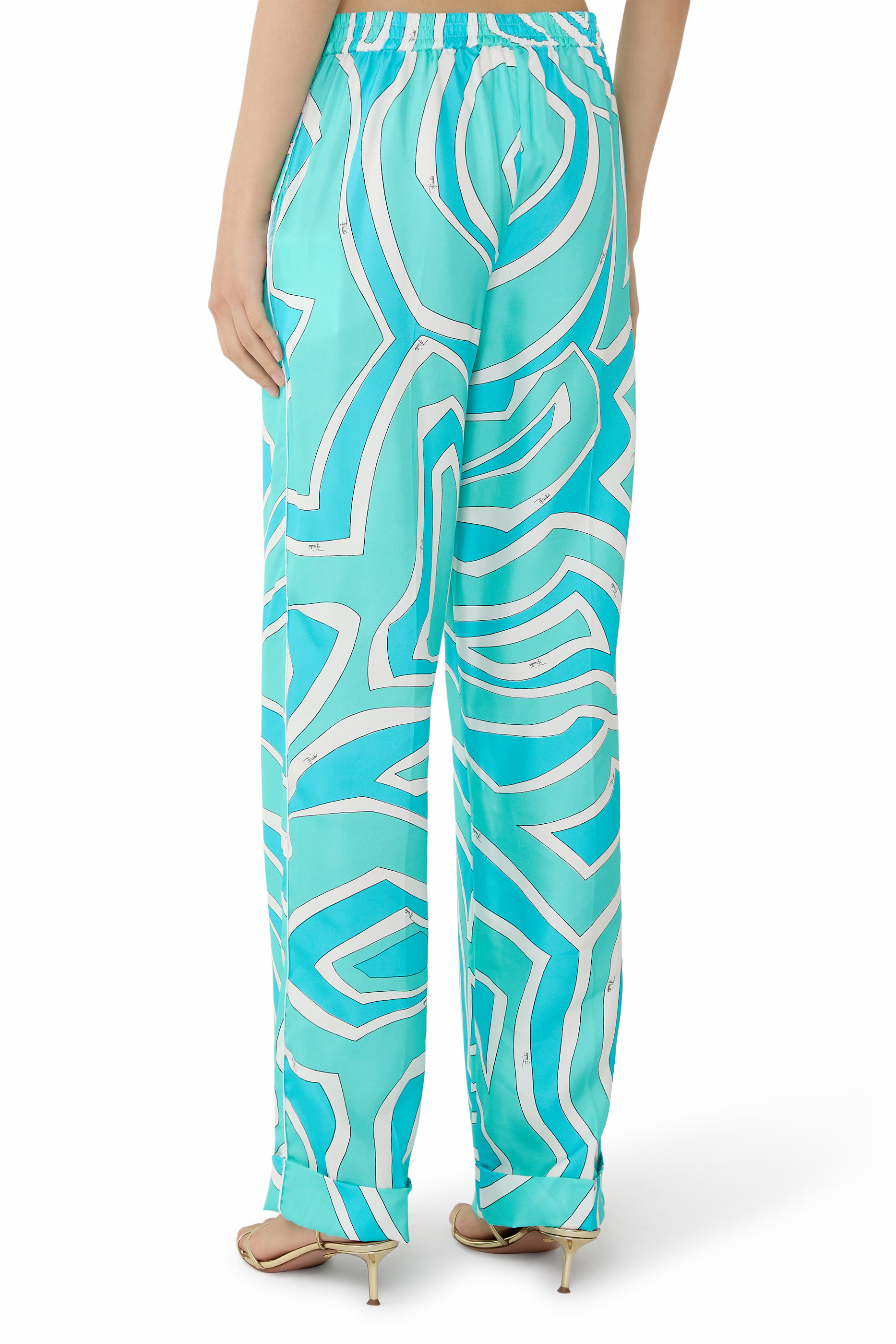 Printed Silk Twill Wide-Leg Pants