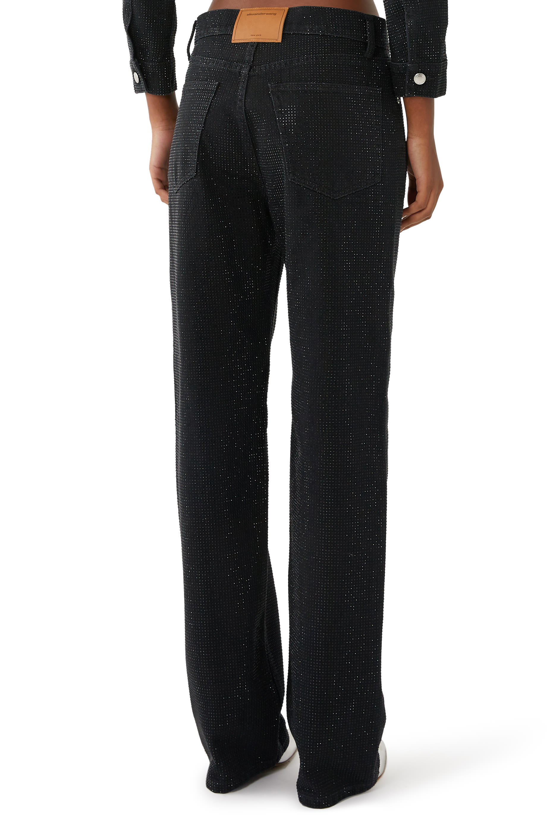 EZ Crystal Rhinestone Hotfix Straight-Leg Cotton Jeans