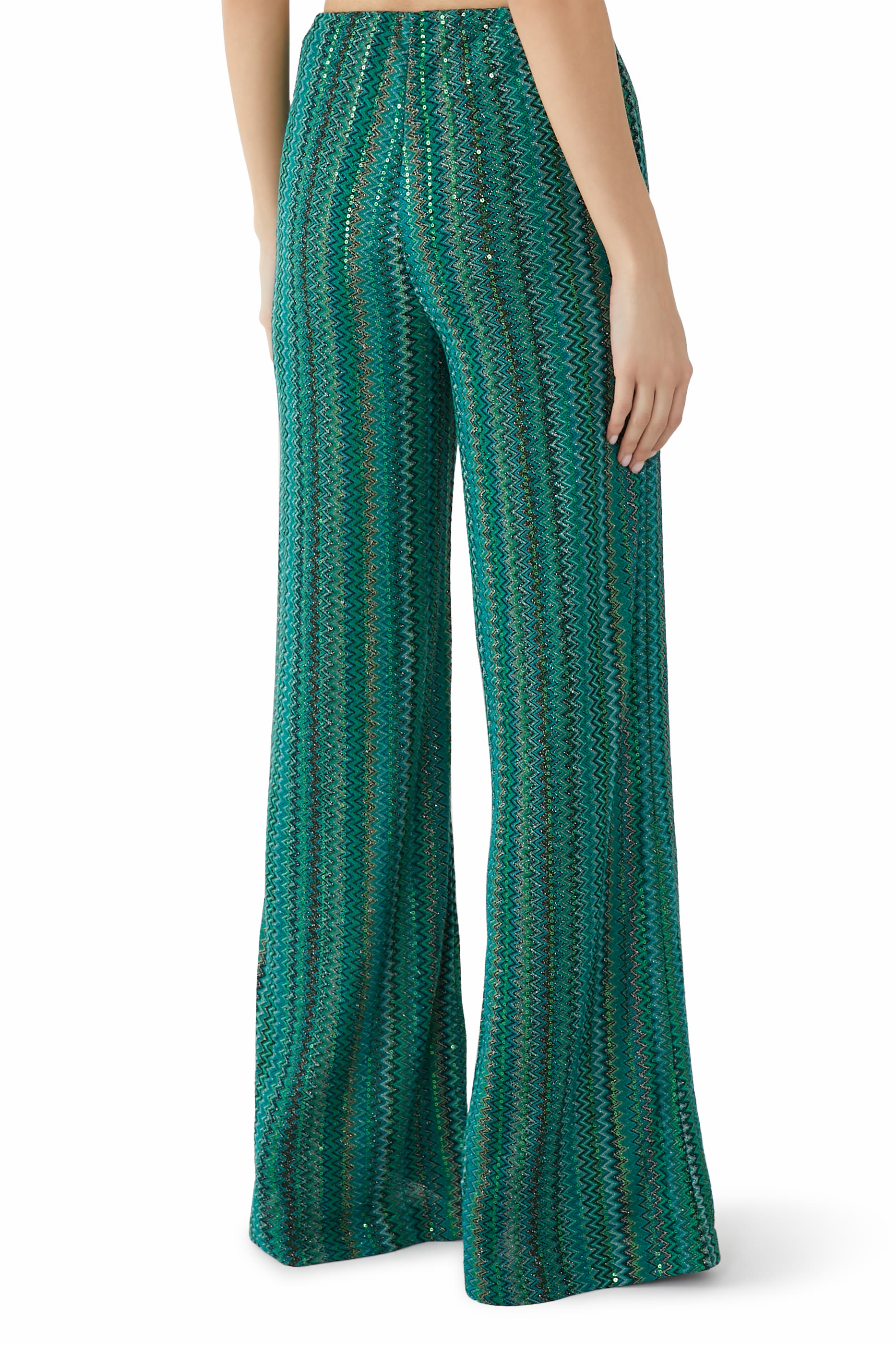 Exclusive Chevron Raschel Sequinned Wide Leg Pants