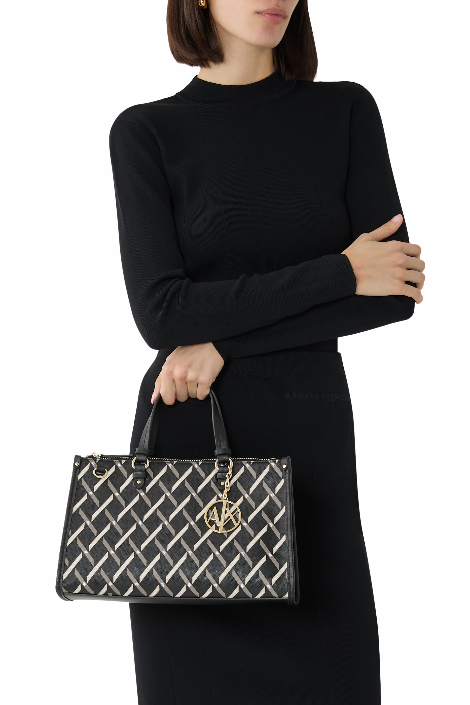 Gynger Patterned Lines Short Handle Tote Bag