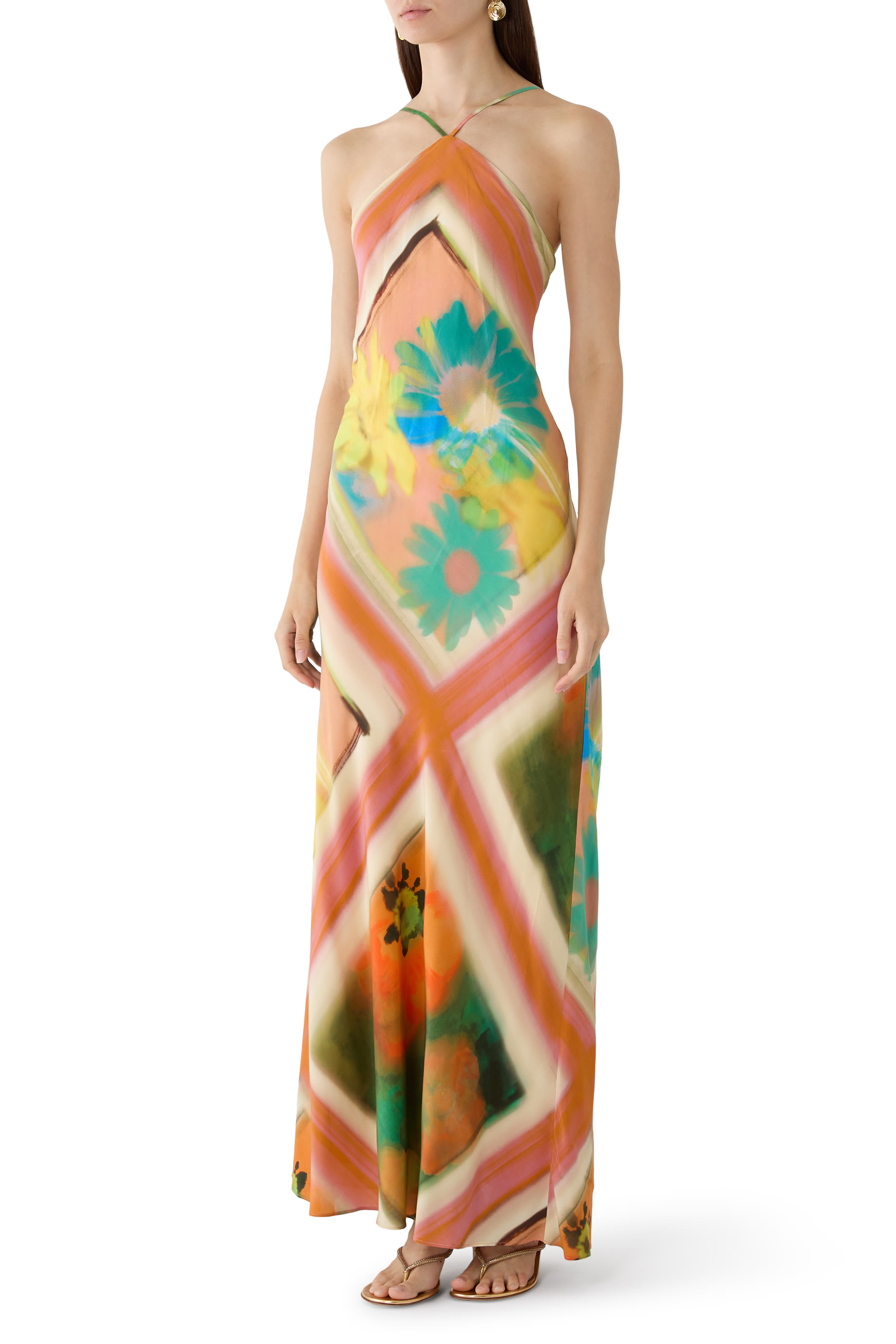 Cubism Floral-Print Maxi Dress