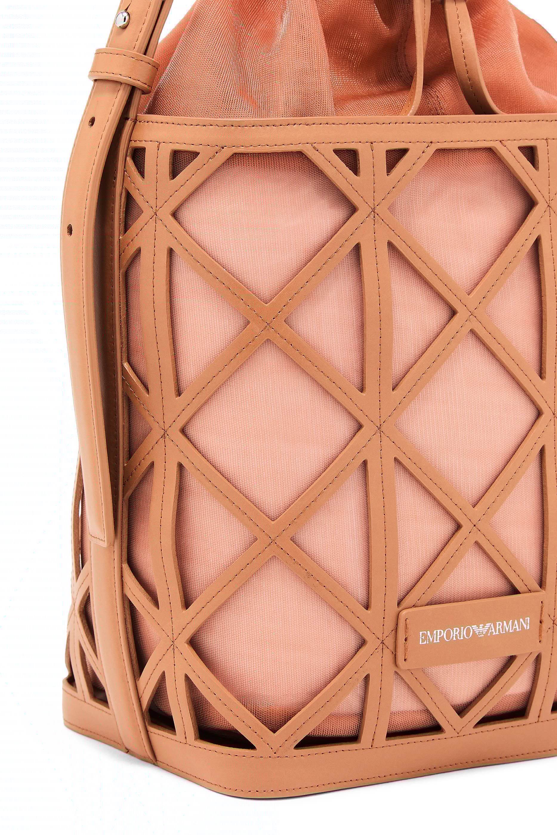 Logo Leather and Mesh Bucket Bag