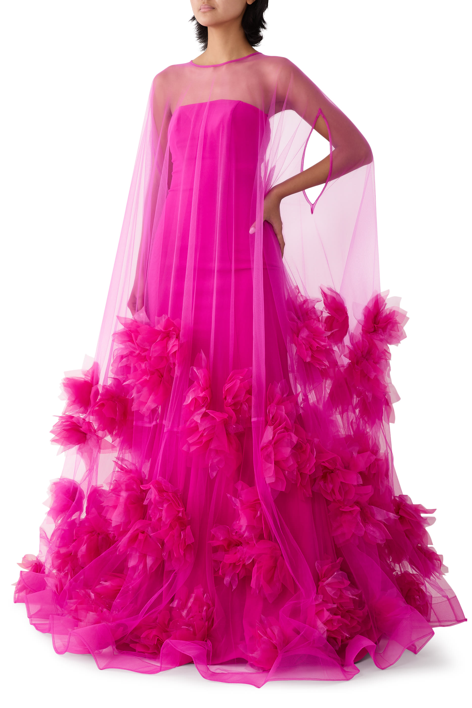 Tulle Strapless Gown with Floral Appliqu&eacute;s