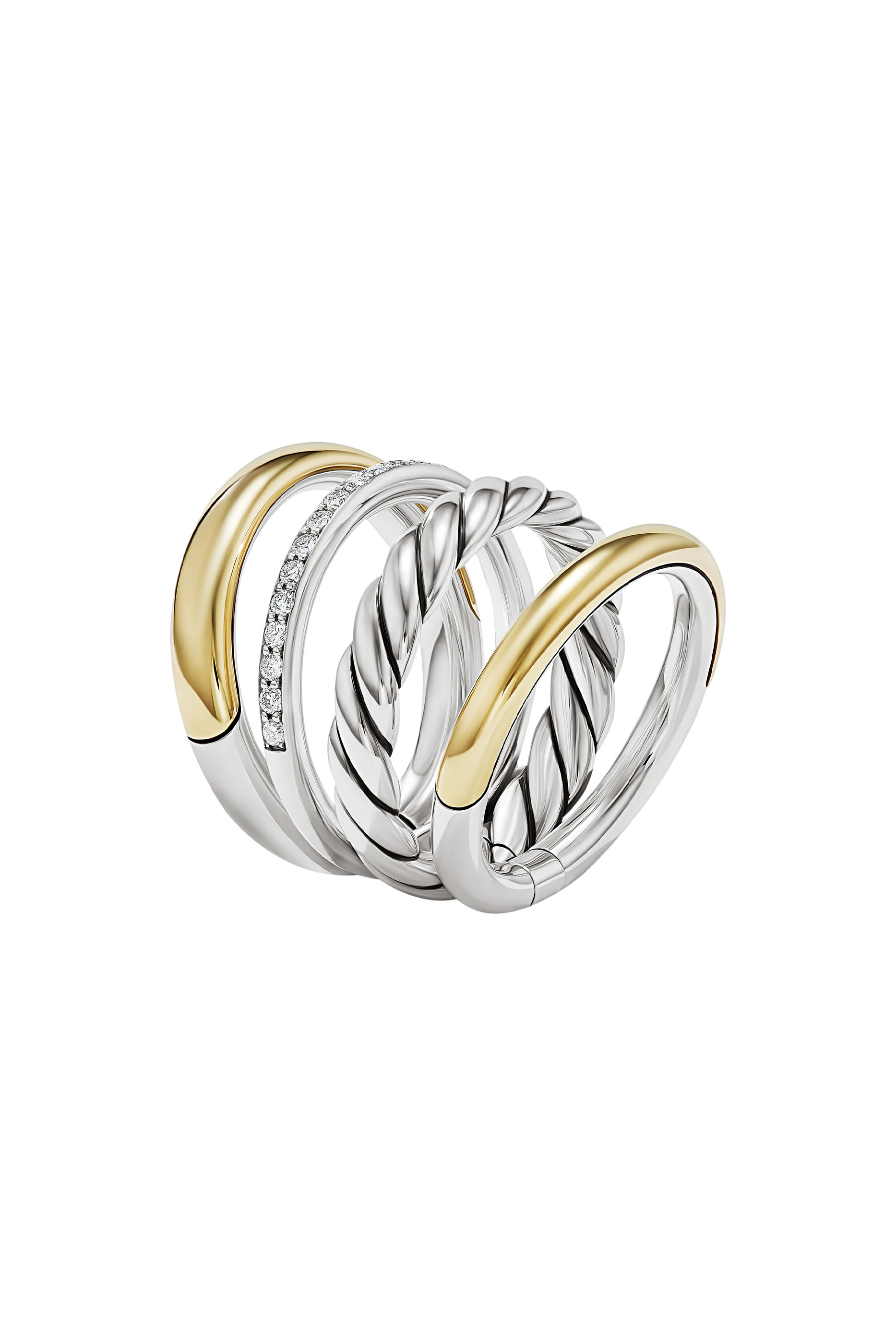 Mercer Multi Row Ring, 18k Yellow Gold with Sterling Silver & Diamonds