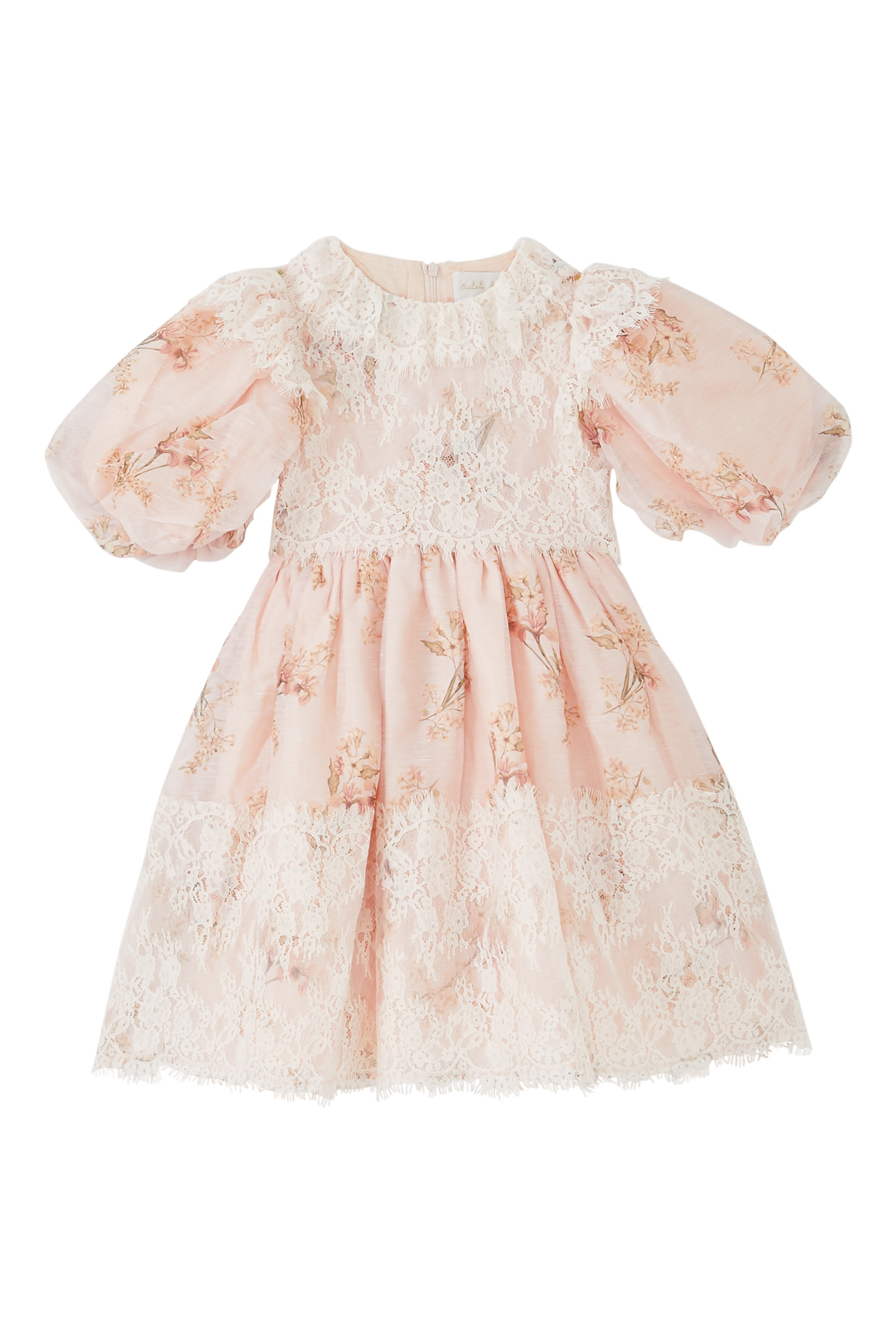 Kids Floral Print Lace Detail Dress