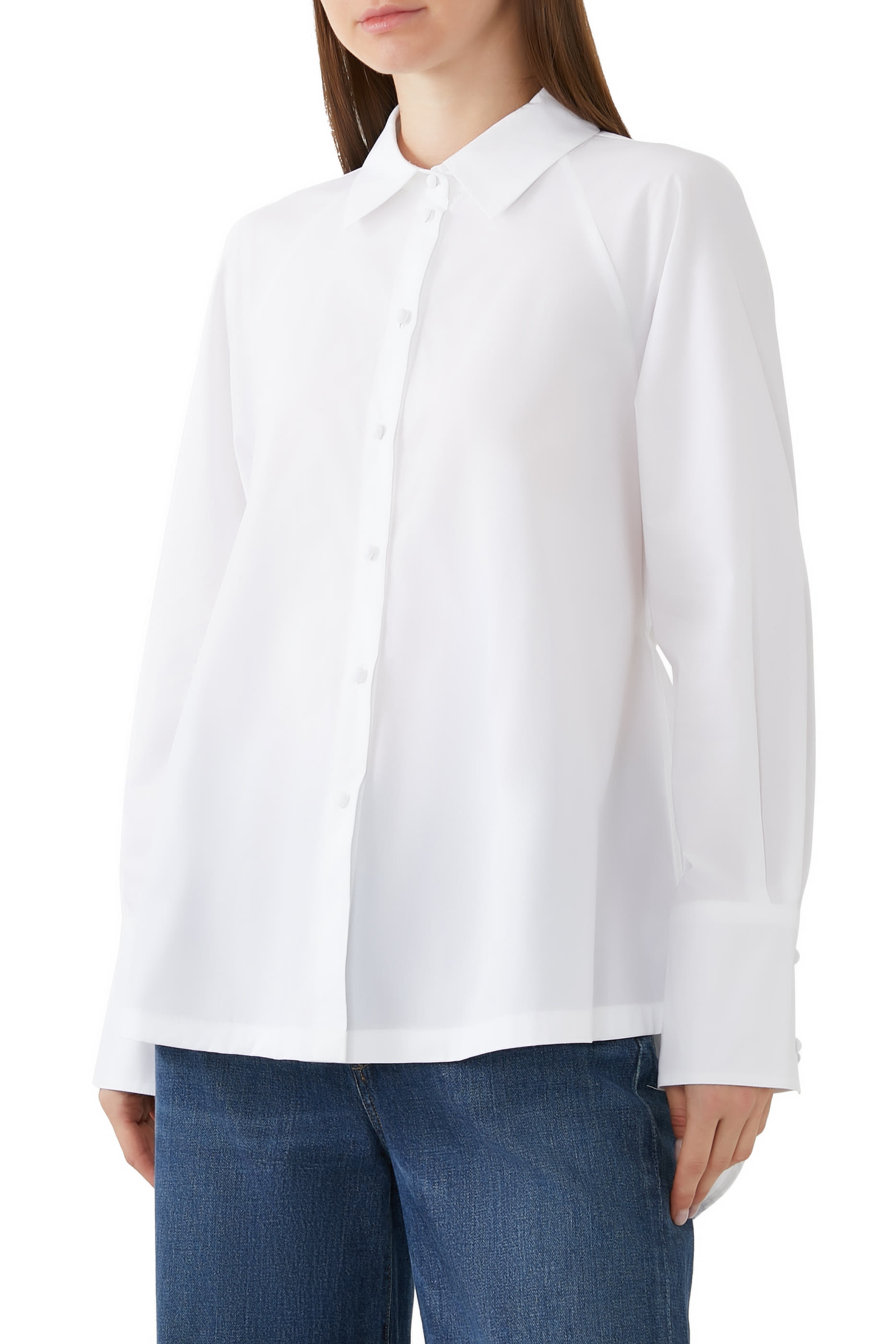 Ruffled Long Back Popeline Long Sleeves Shirt