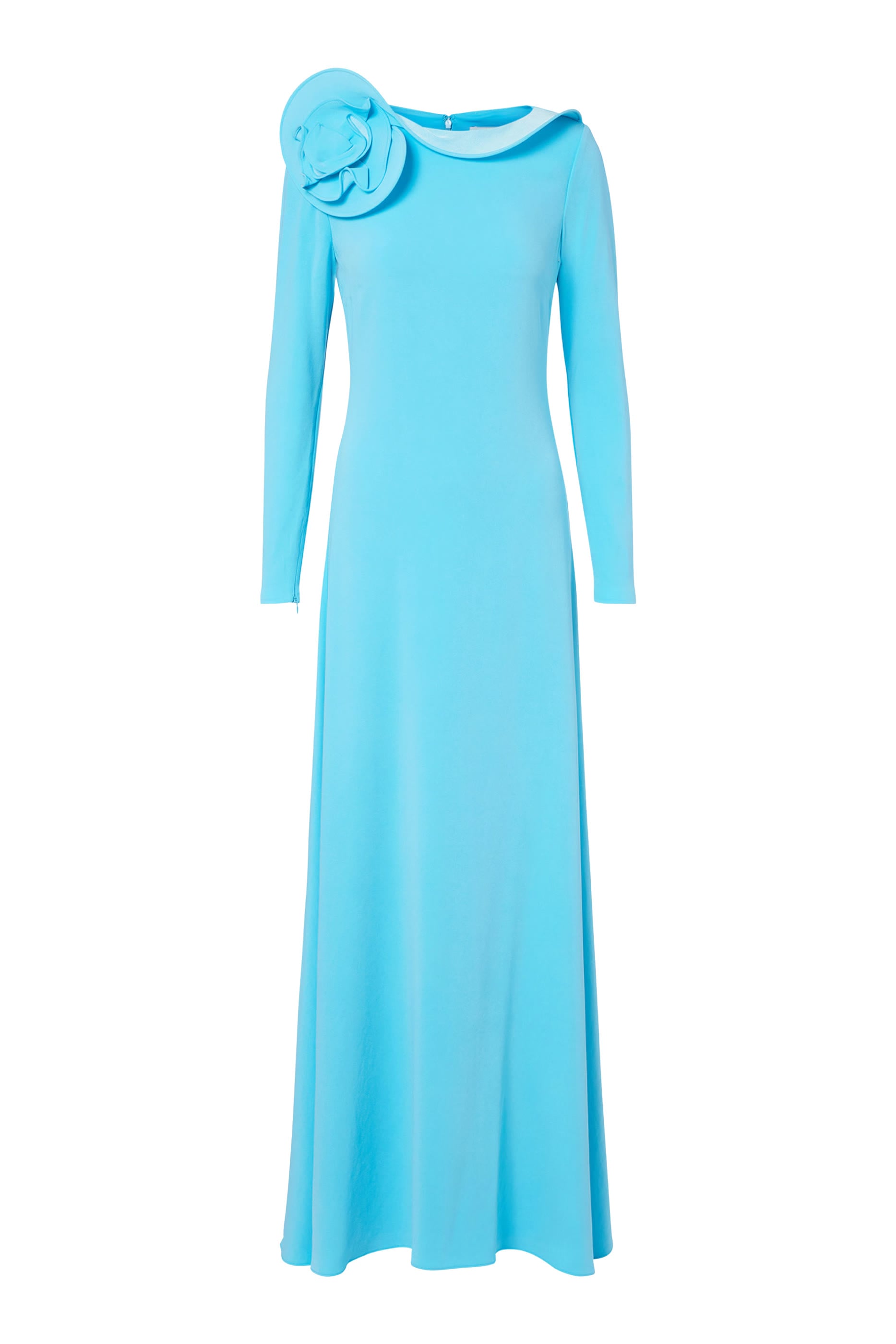 3D Draped Flower Neckline Long Sleeve Gown