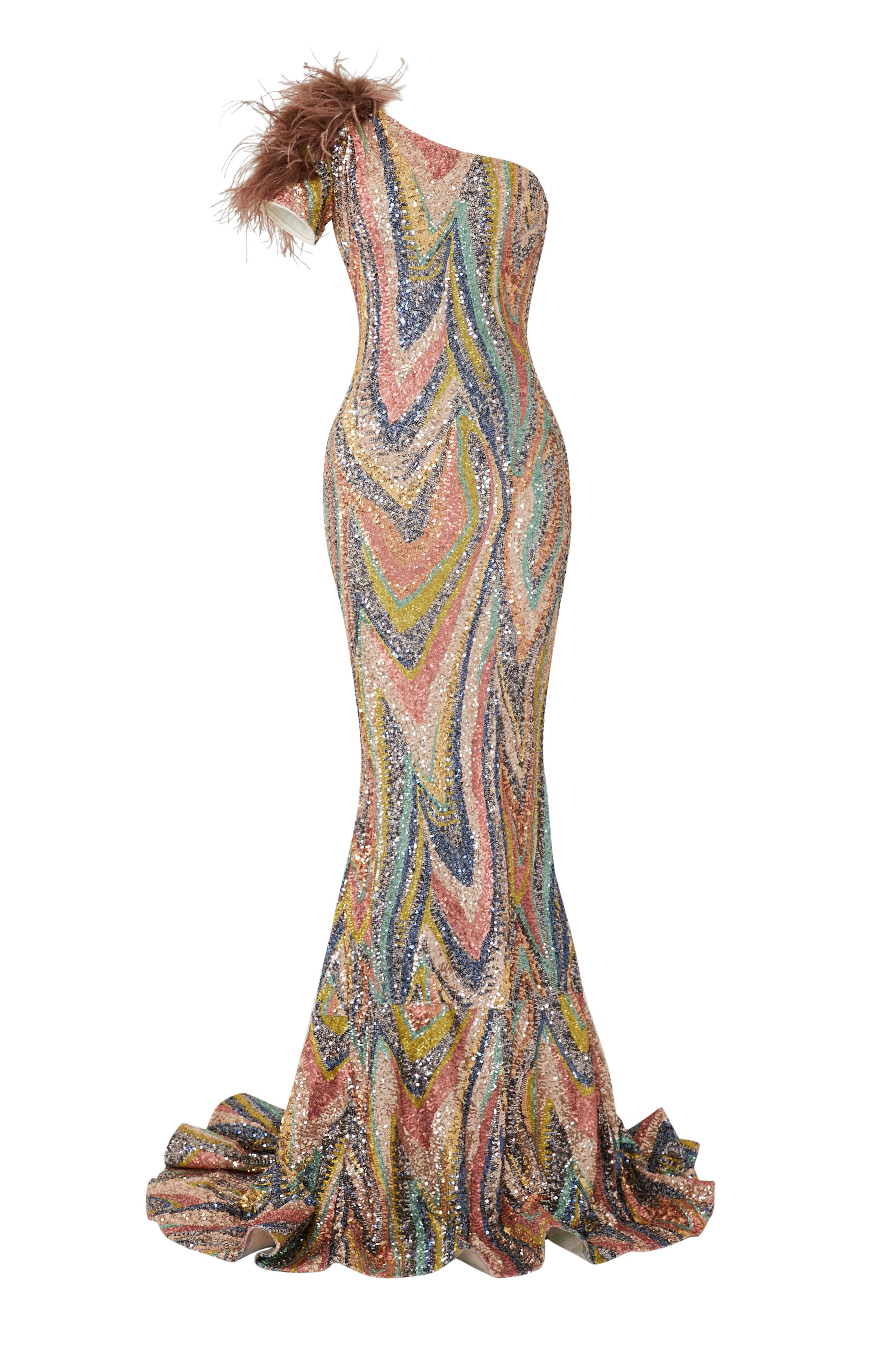 Feather Shoulder Detail Gown