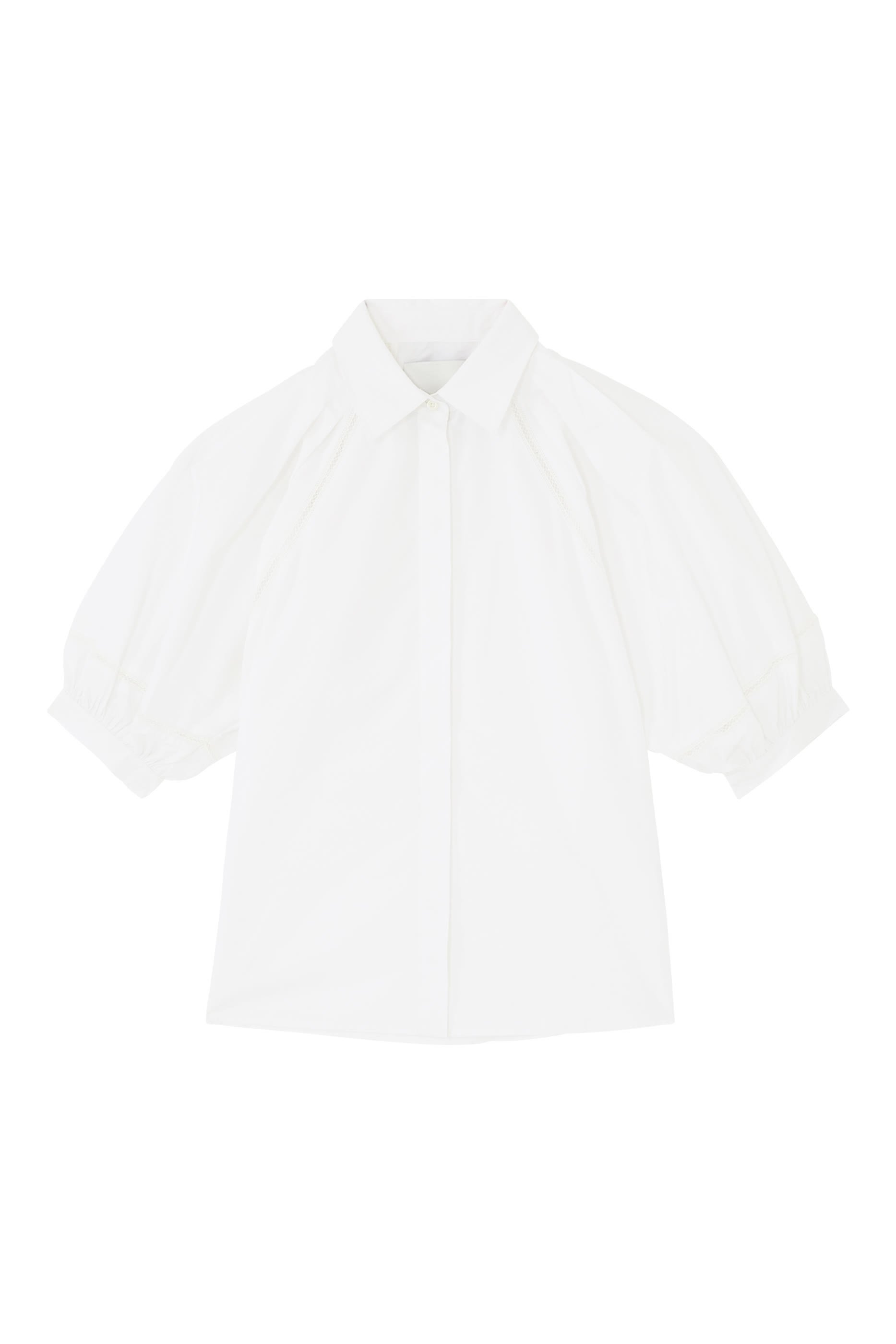 Lantern Sleeve Shirt With Lattice Trim