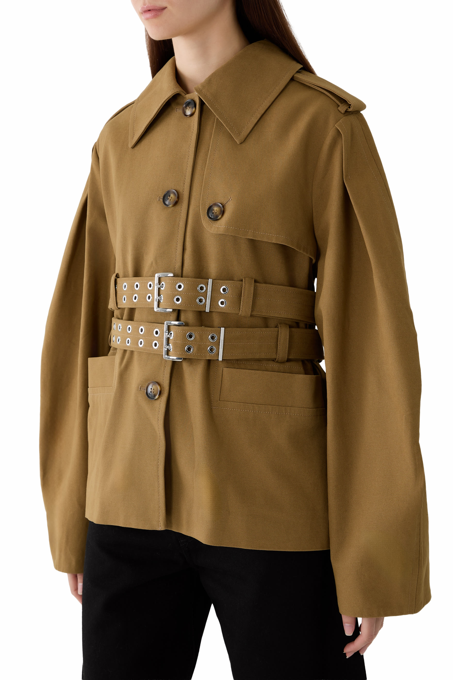Belted Puff Sleeves Jacket