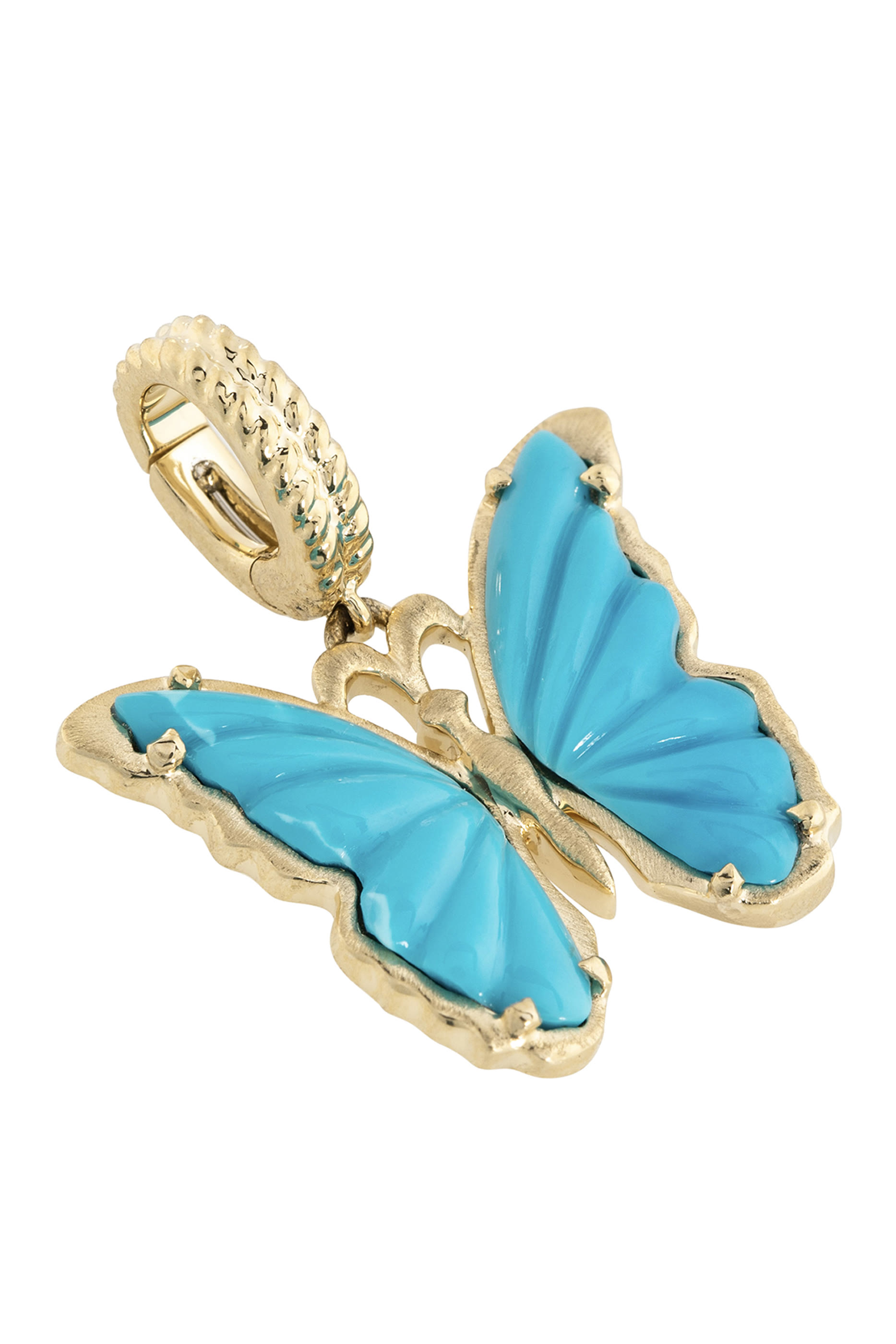 Butterfly Brushed Charm, 18K Yellow Gold & Turquoise